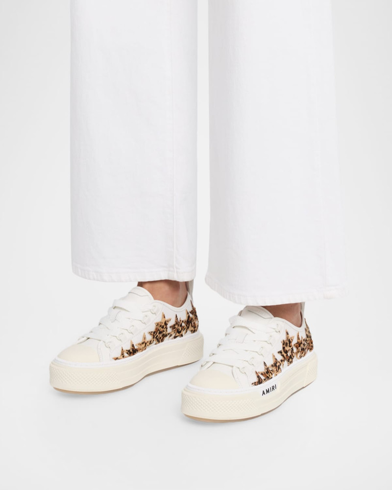 AMIRI Stars Low-Top Leopard Calf Hair and Canvas Sneakers outlook