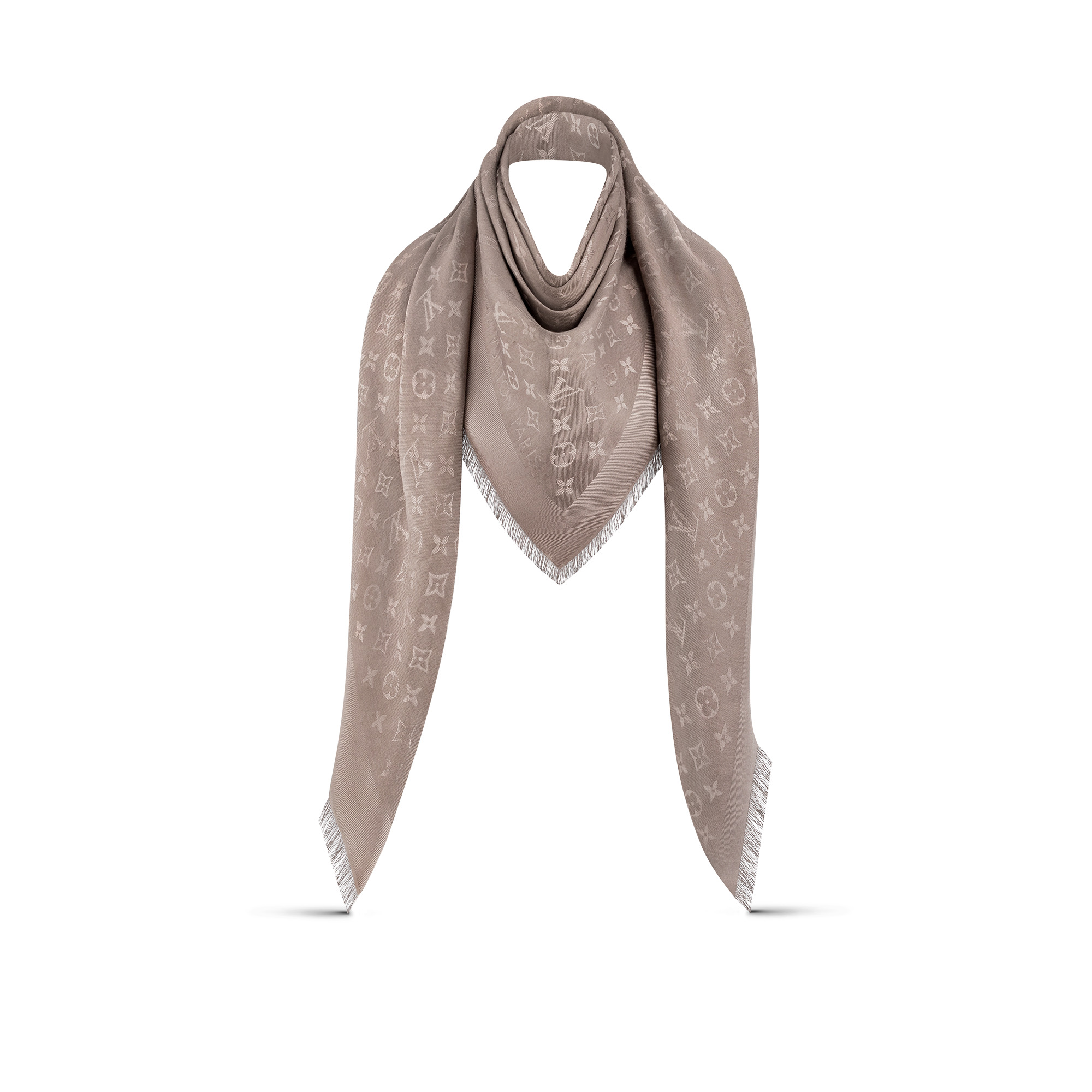 海外限定品【LOUIS VUITTON】reversible monogram LV ナウ shawl Louis Vuitton Monogram Grey Beige Silk Wool Shine Shawl | eBay