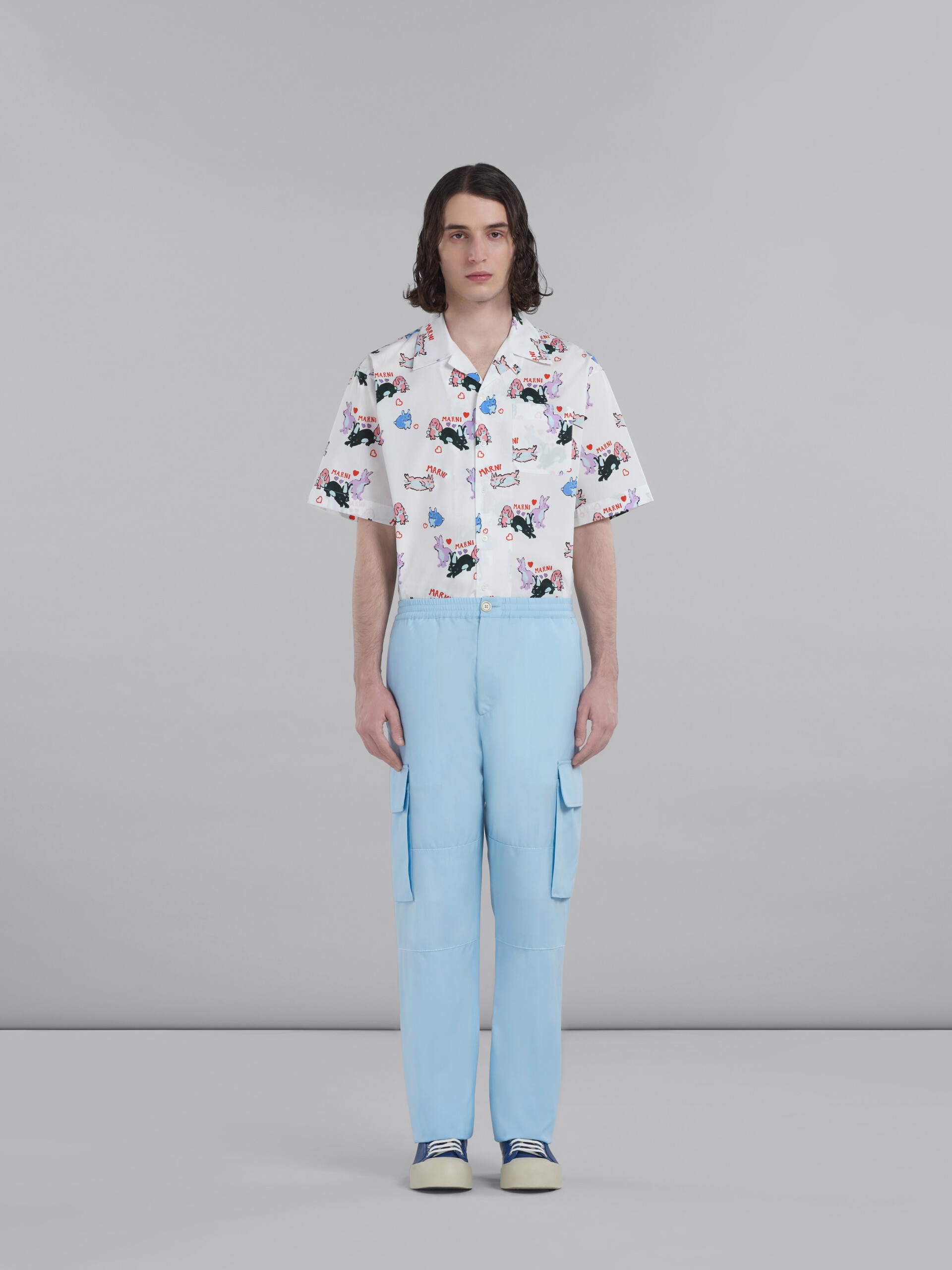 LIGHT BLUE TROPICAL WOOL CARGO PANTS - 2