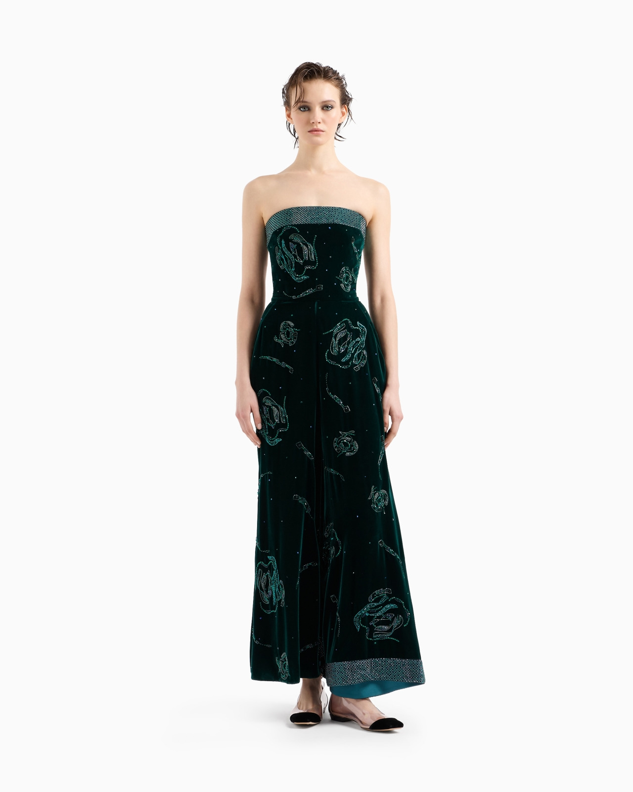 VELVET BUSTIER DRESS WITH CRYSTAL EMBROIDERY - 4