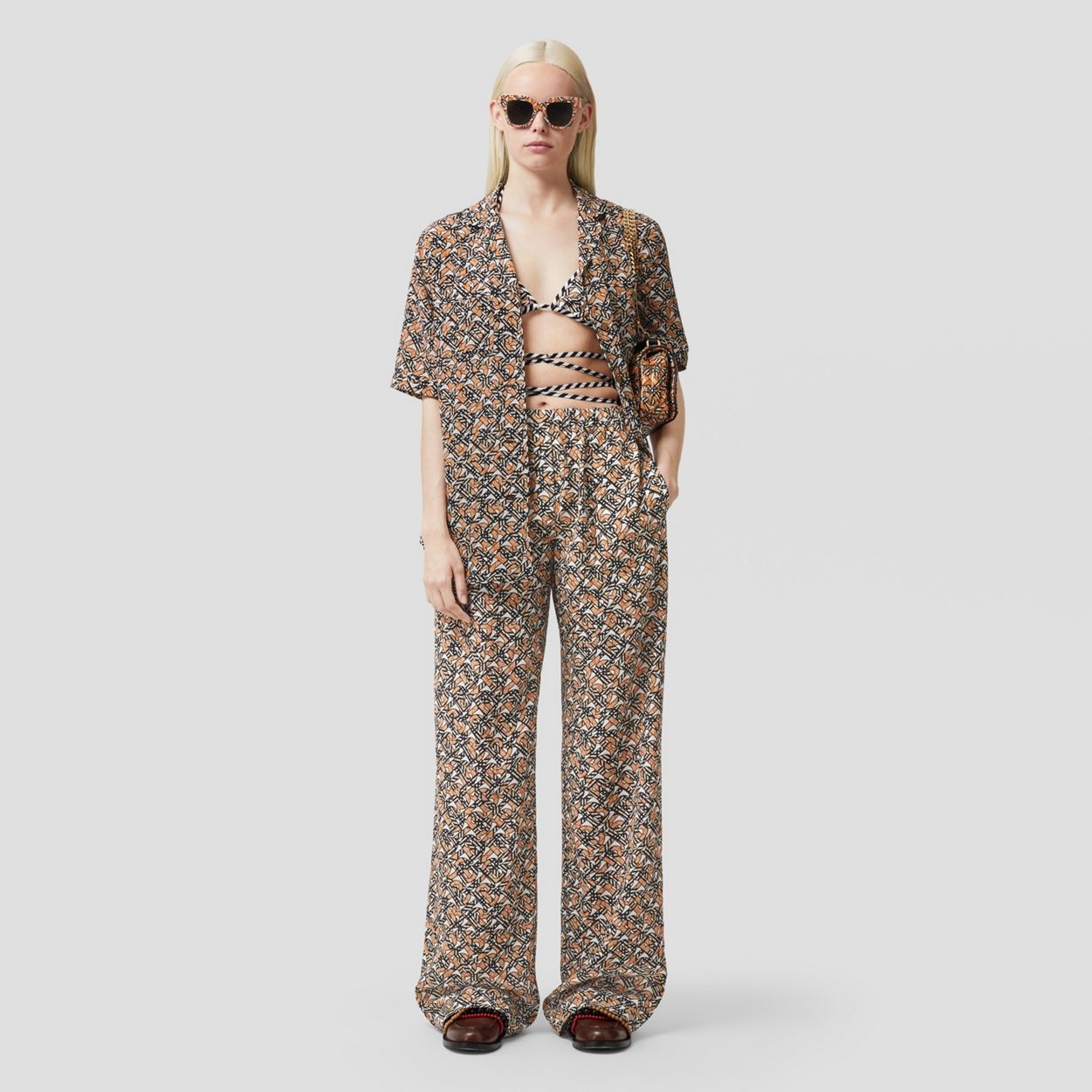 Monogram Print Silk Wide-leg Trousers - 2