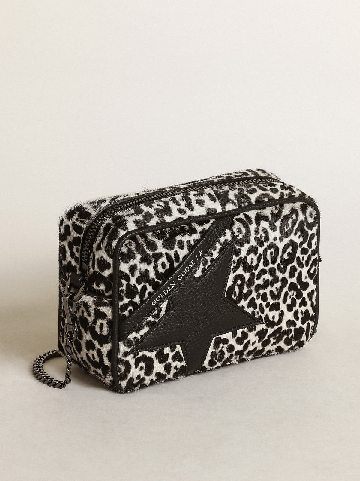 Mini Star Bag in black and white leopard-print pony skin with black leather star - 4