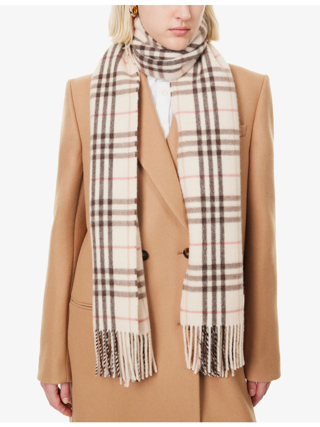 Check-print fringed cashmere scarf - 2