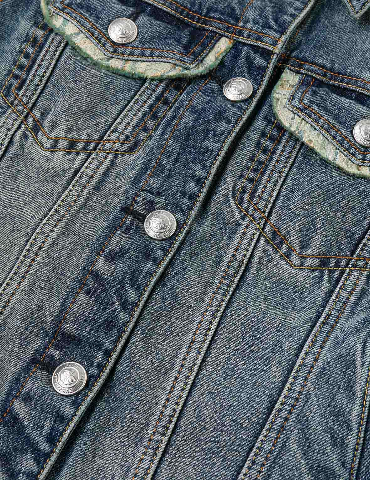 Brocade Inserted Daicock Regular Fit Denim Jacket - 9