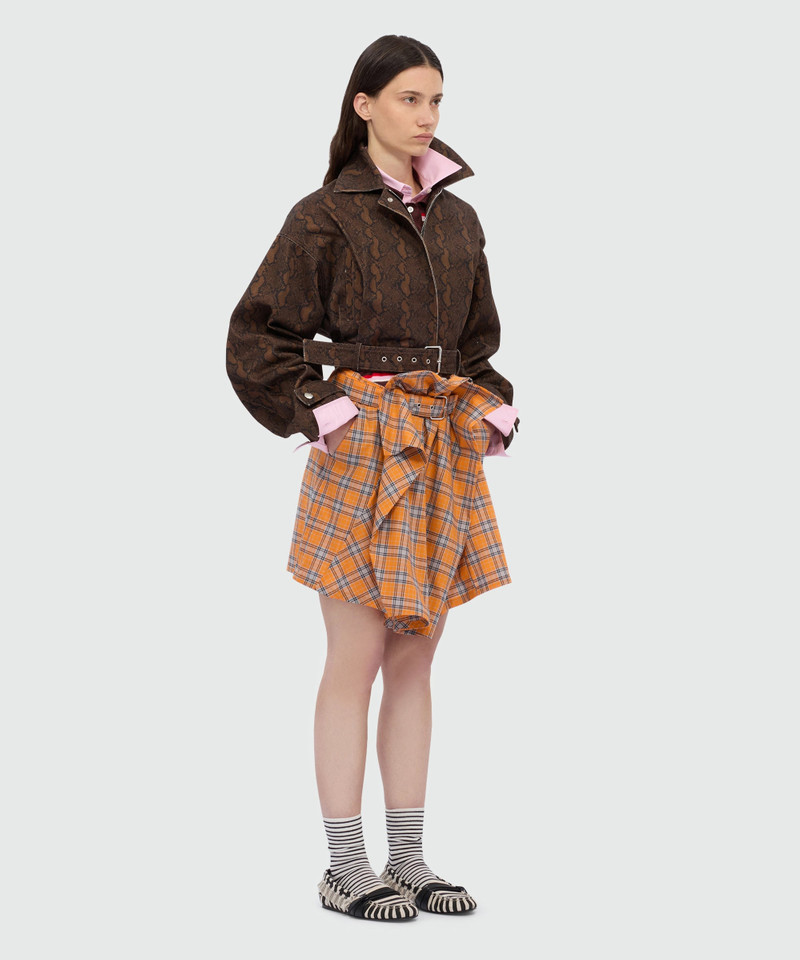 MSGM Orange check cotton mini skirt with belt. outlook