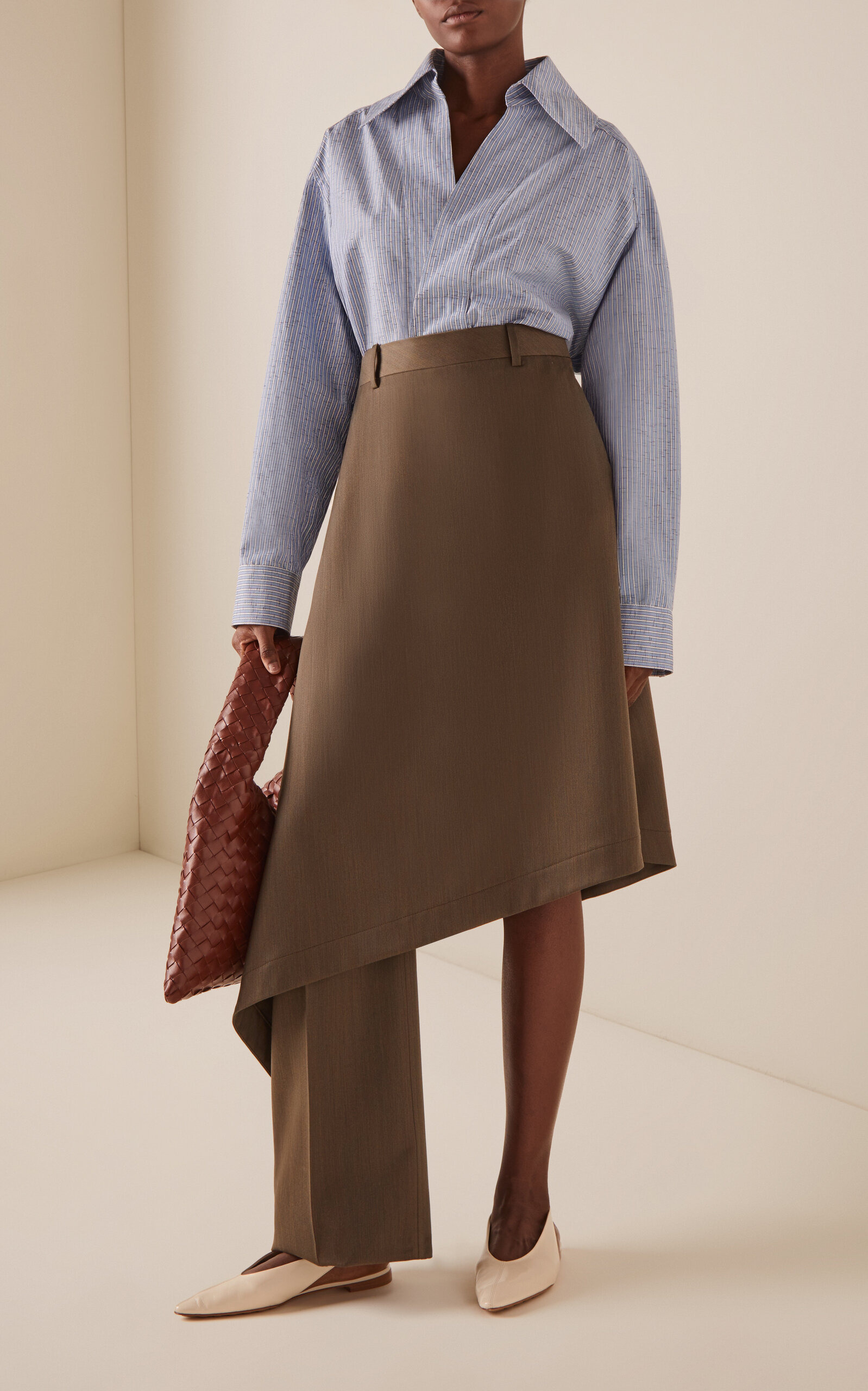 Wool Chevron Asymmetric Pantaskirt olive - 2