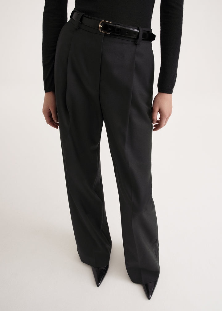 Deep pleat straight trousers black - 4
