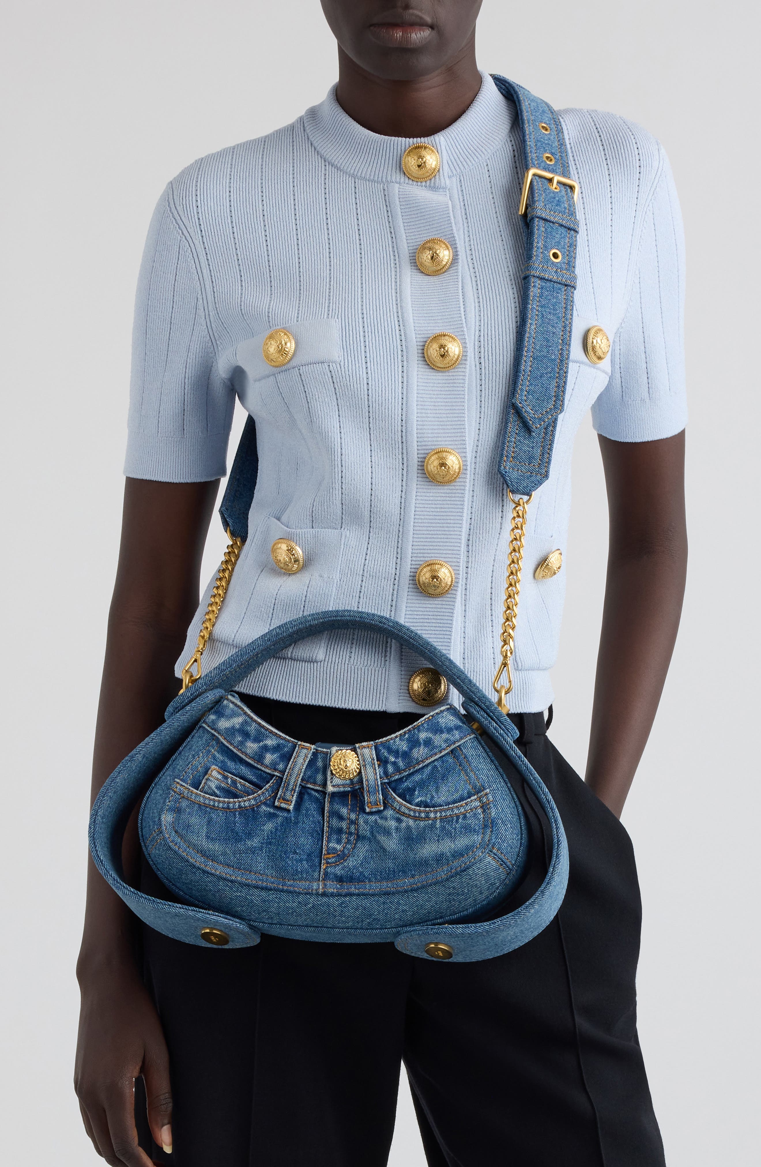 Balmain Medium Jolie Madame Denim Top Handle Bag in 6Ff Denim at Nordstrom - 3