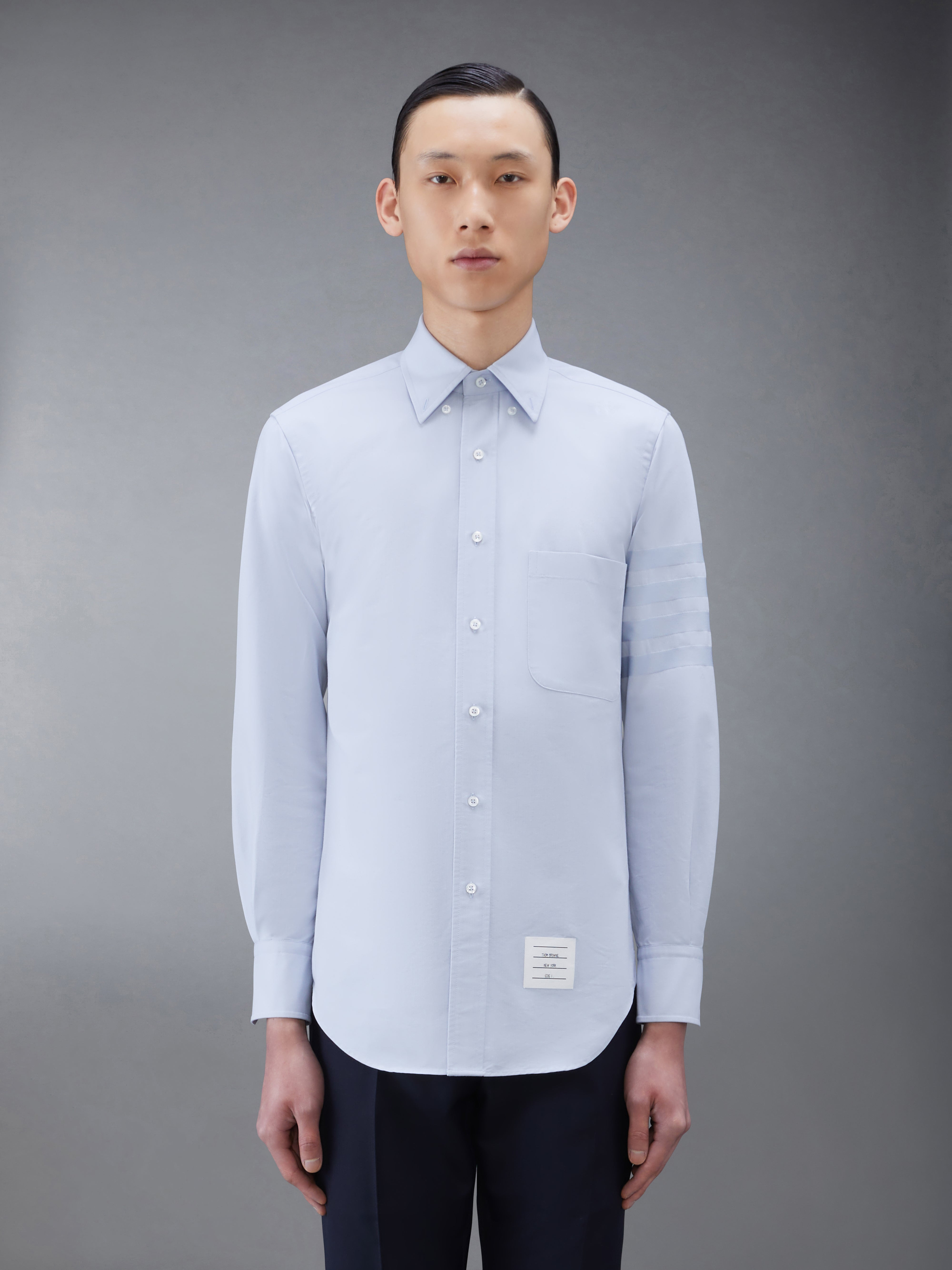 Light Blue Cotton Oxford Long Sleeve Satin Weave 4-Bar Shirt - 2