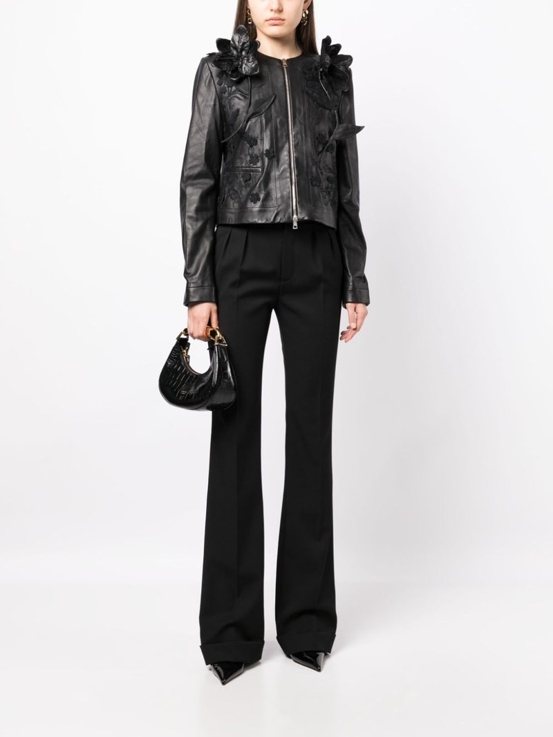 ELIE SAAB floral-embroidered leather jacket outlook