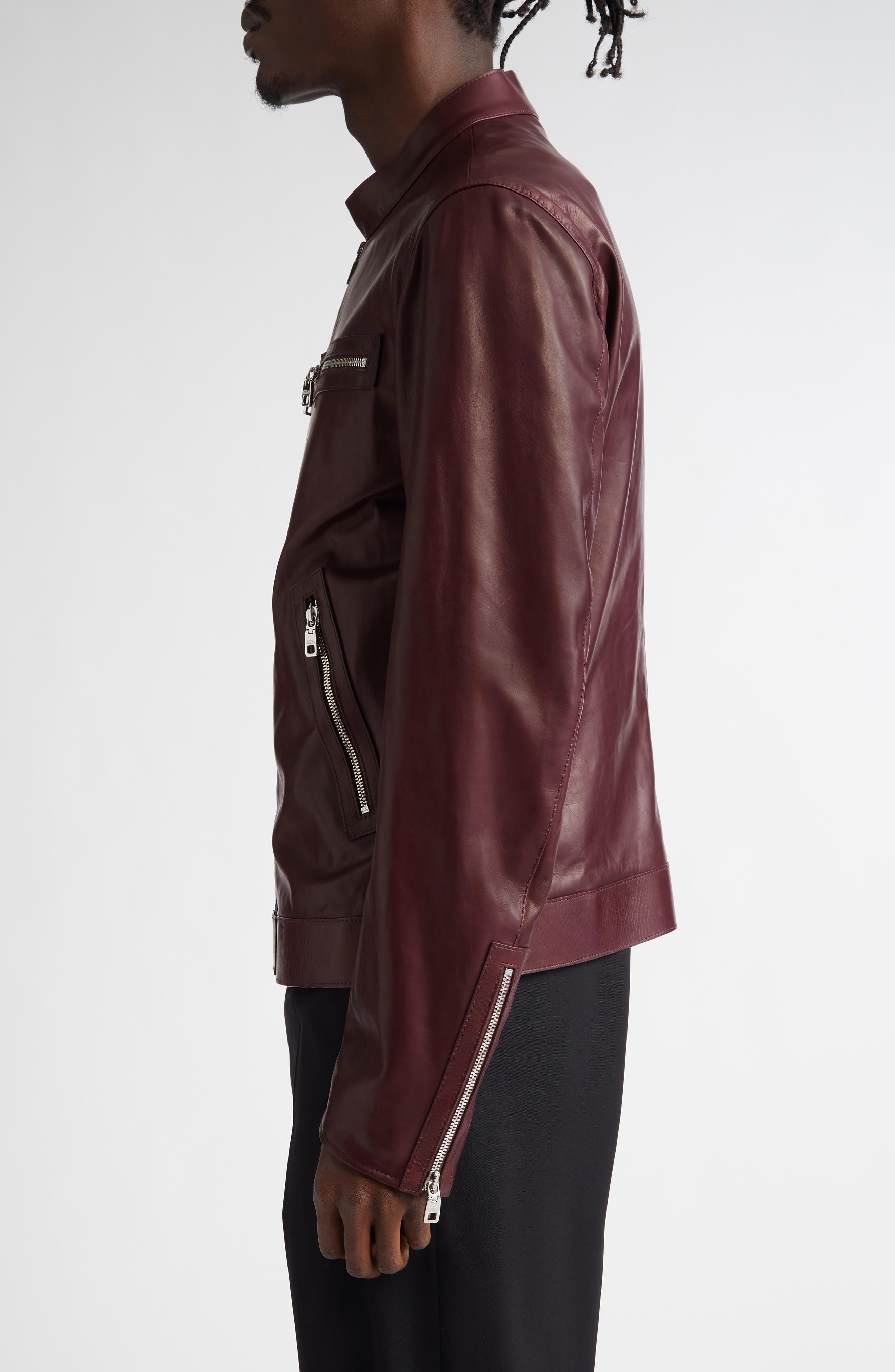 Dolce&Gabbana Leather Biker Jacket in Marrone/Viola Scuro at Nordstrom - 3