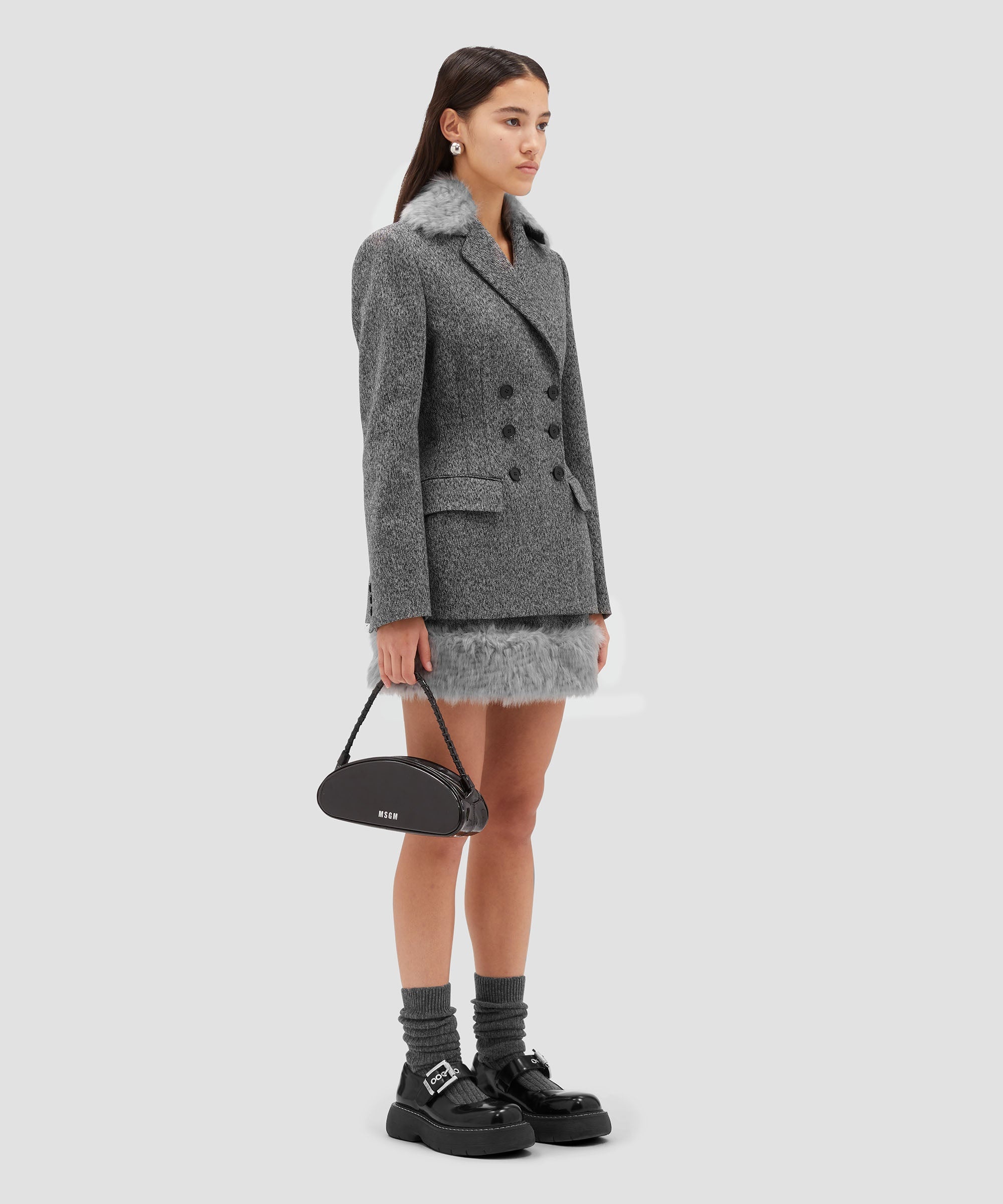 MSGM Blended wool miniskirt with faux-fur | REVERSIBLE