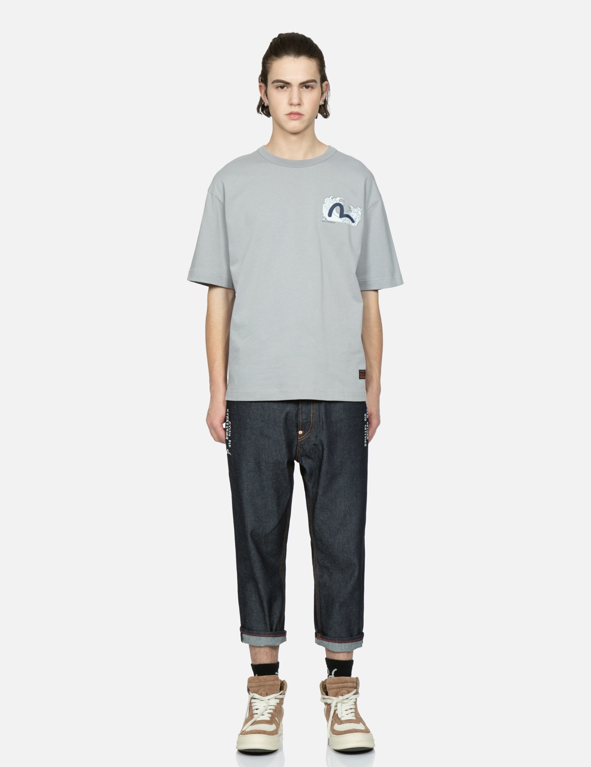DRAGON-KOI AND SEAGULL EMBROIDERY CROPPED-FIT JEANS #2027 - 6