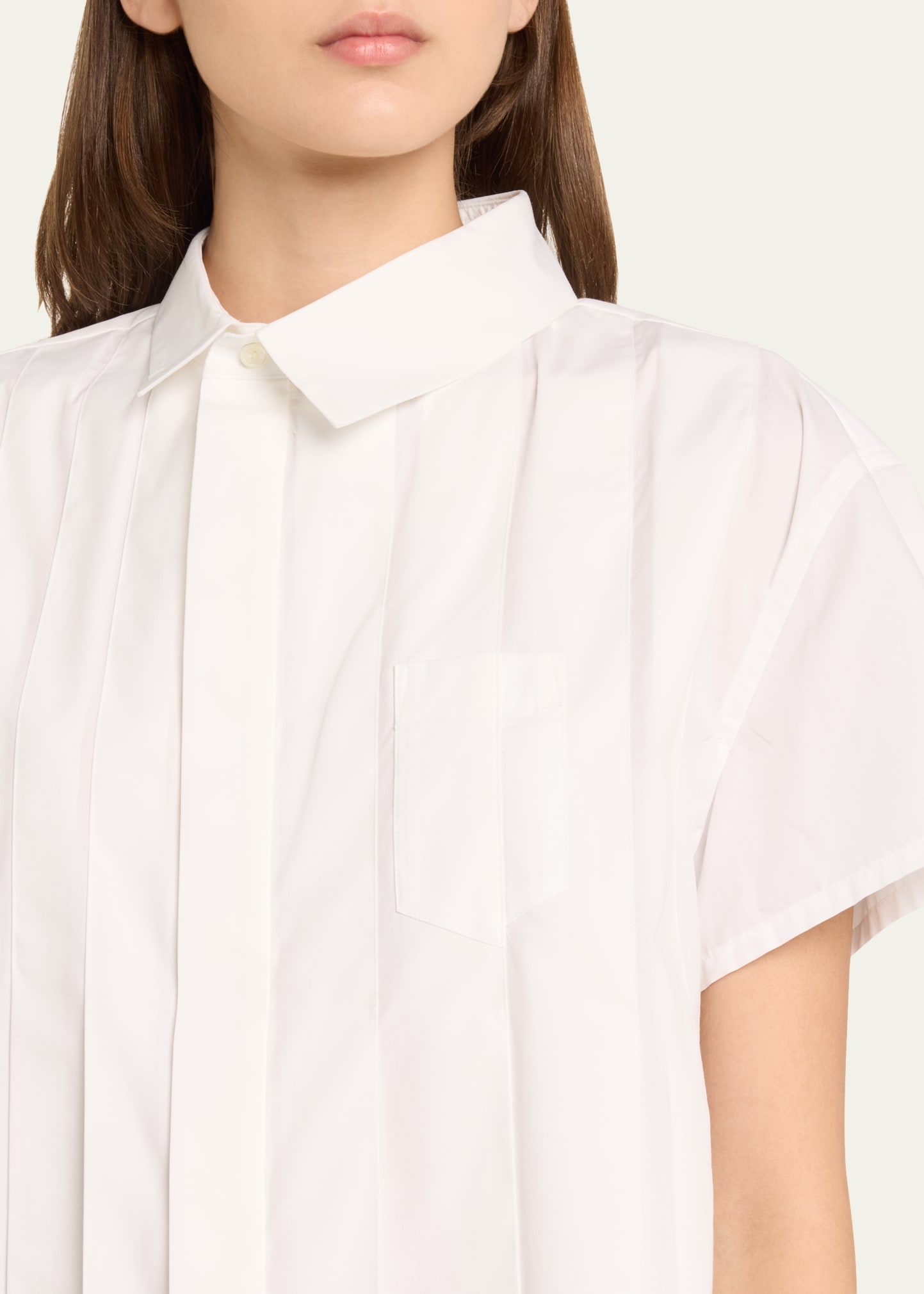 Poplin Pleated Asymmetric Button-Front Shirt - 5