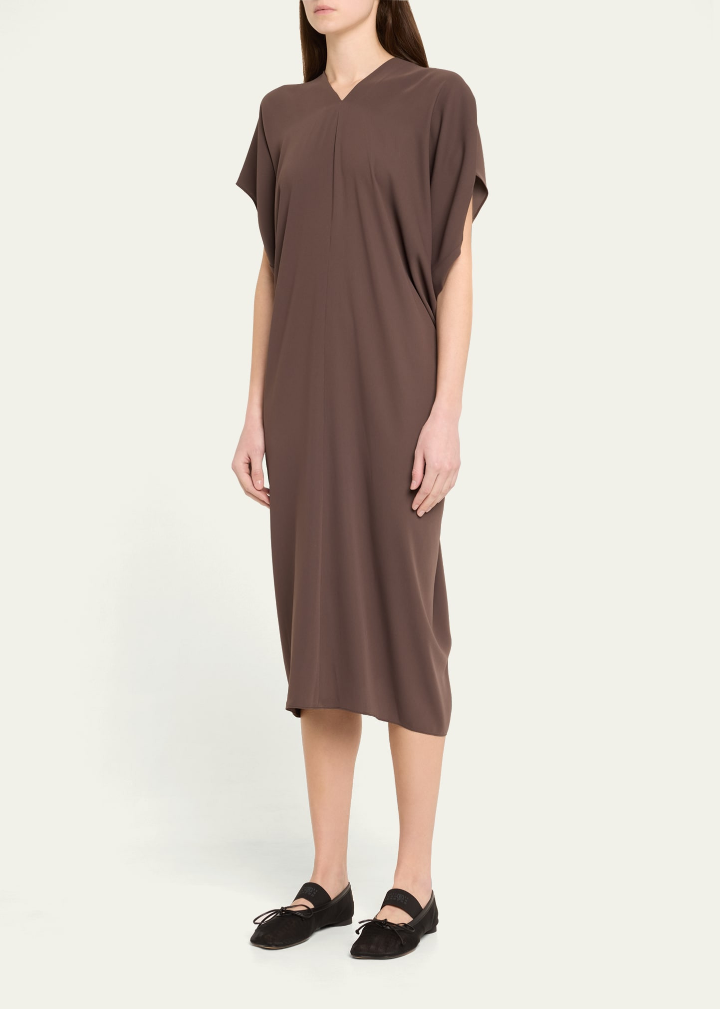 Draped V-Neck Midi Dress - 4