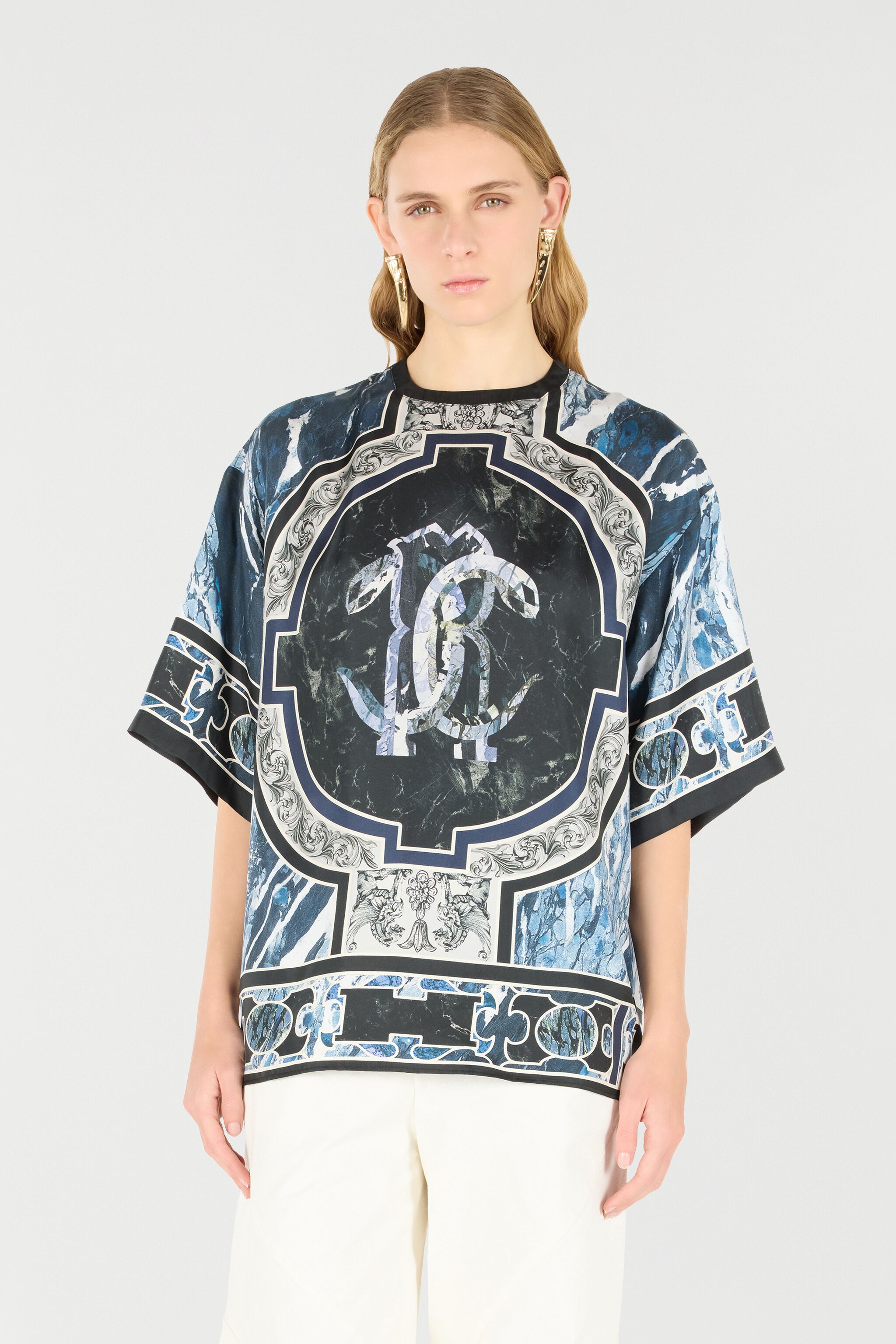 T-Shirt With Mirror Snake Monogram And Marble Print - 3