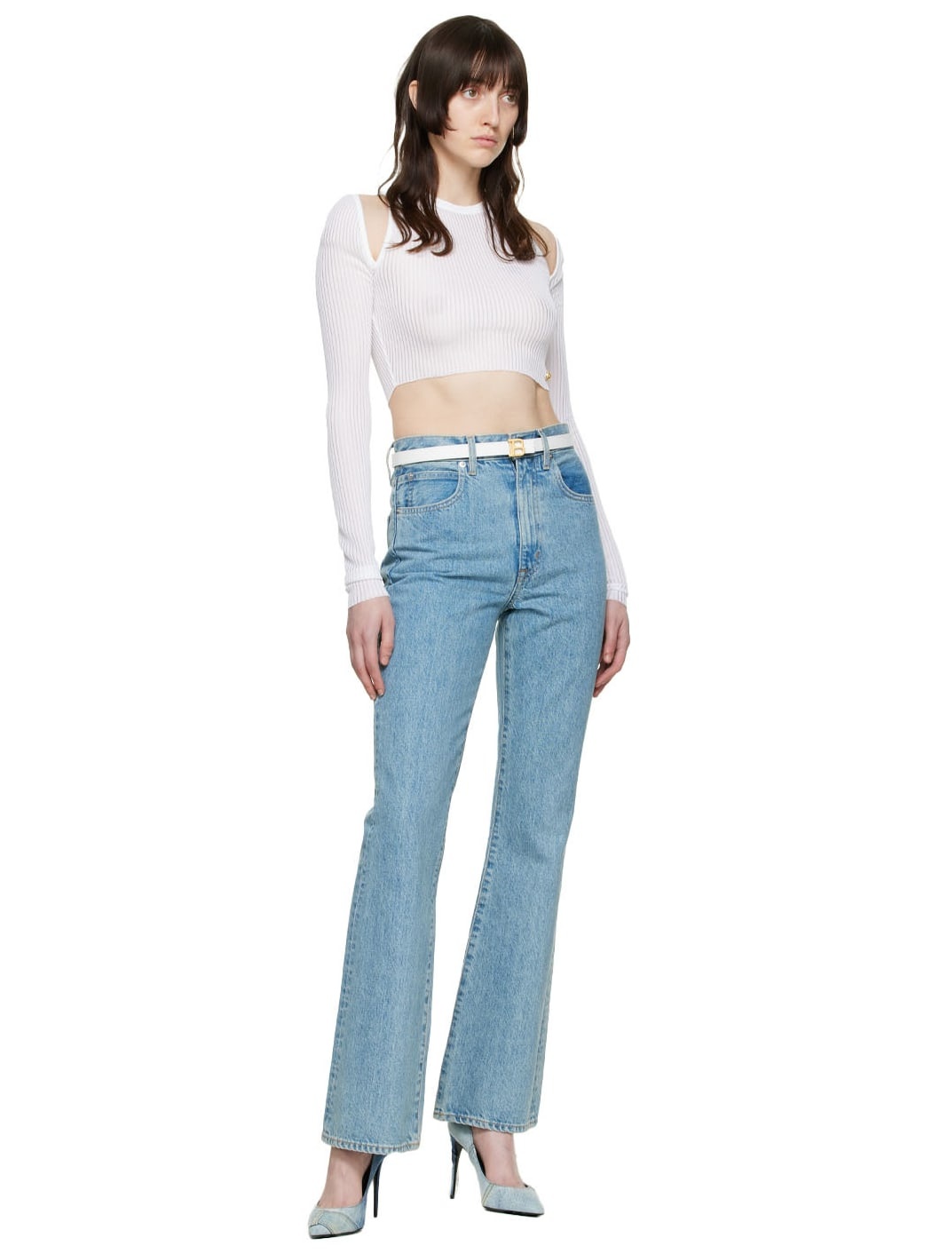 White Leather Logo Belt - 3