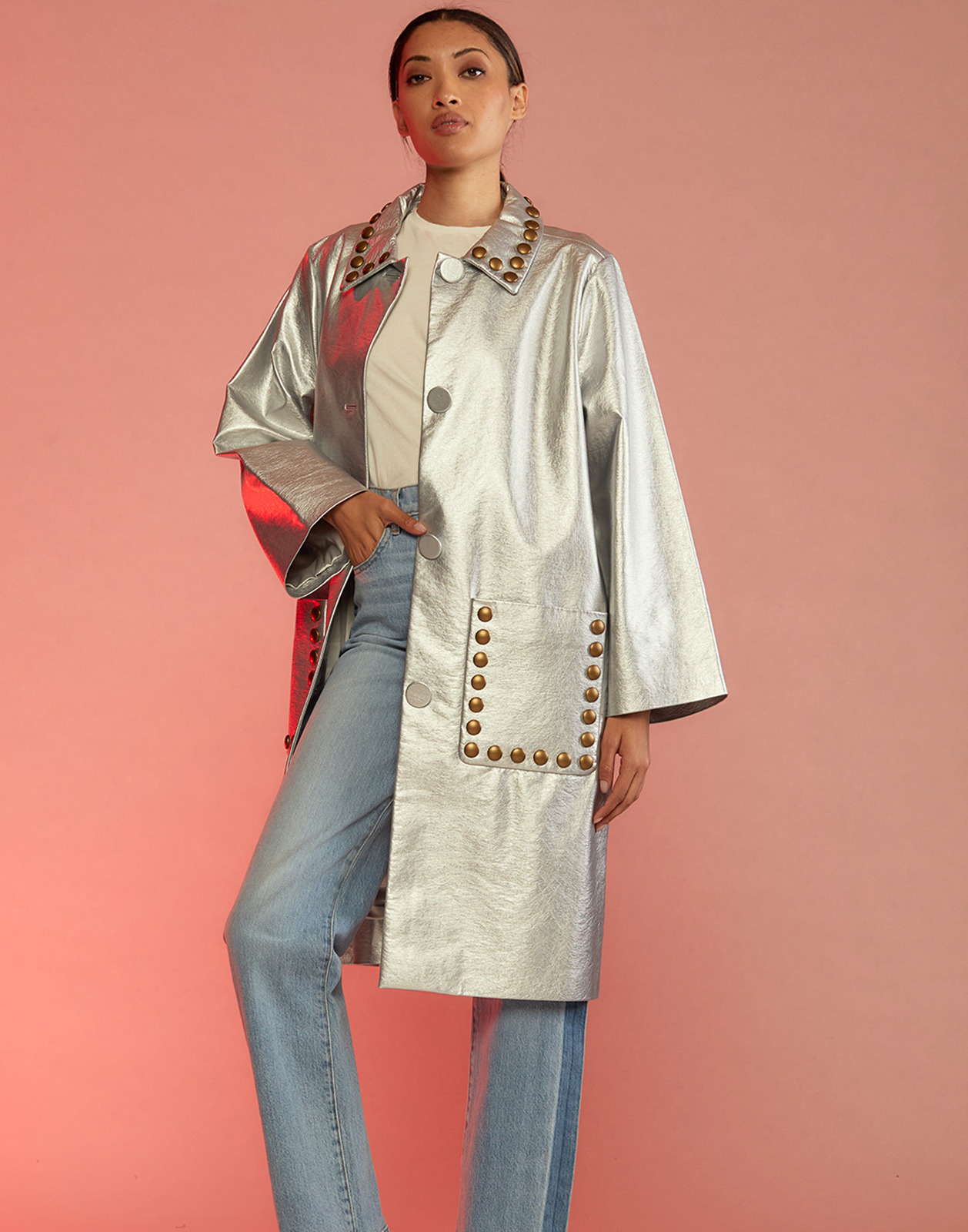 Vegan Studded Leather Coat - 1
