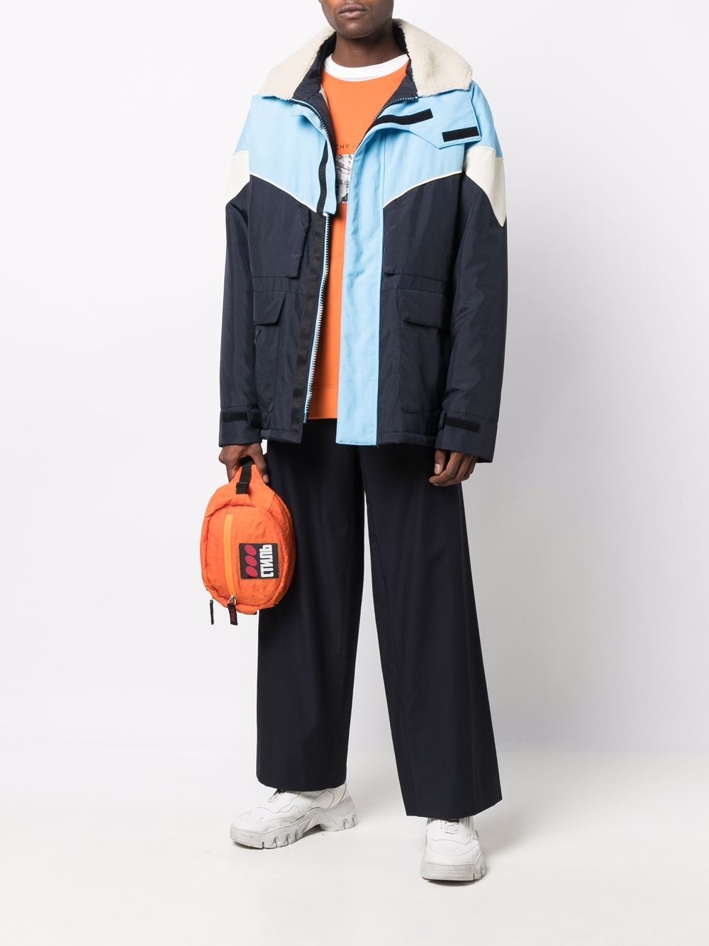 colour-block hooded parka - 2