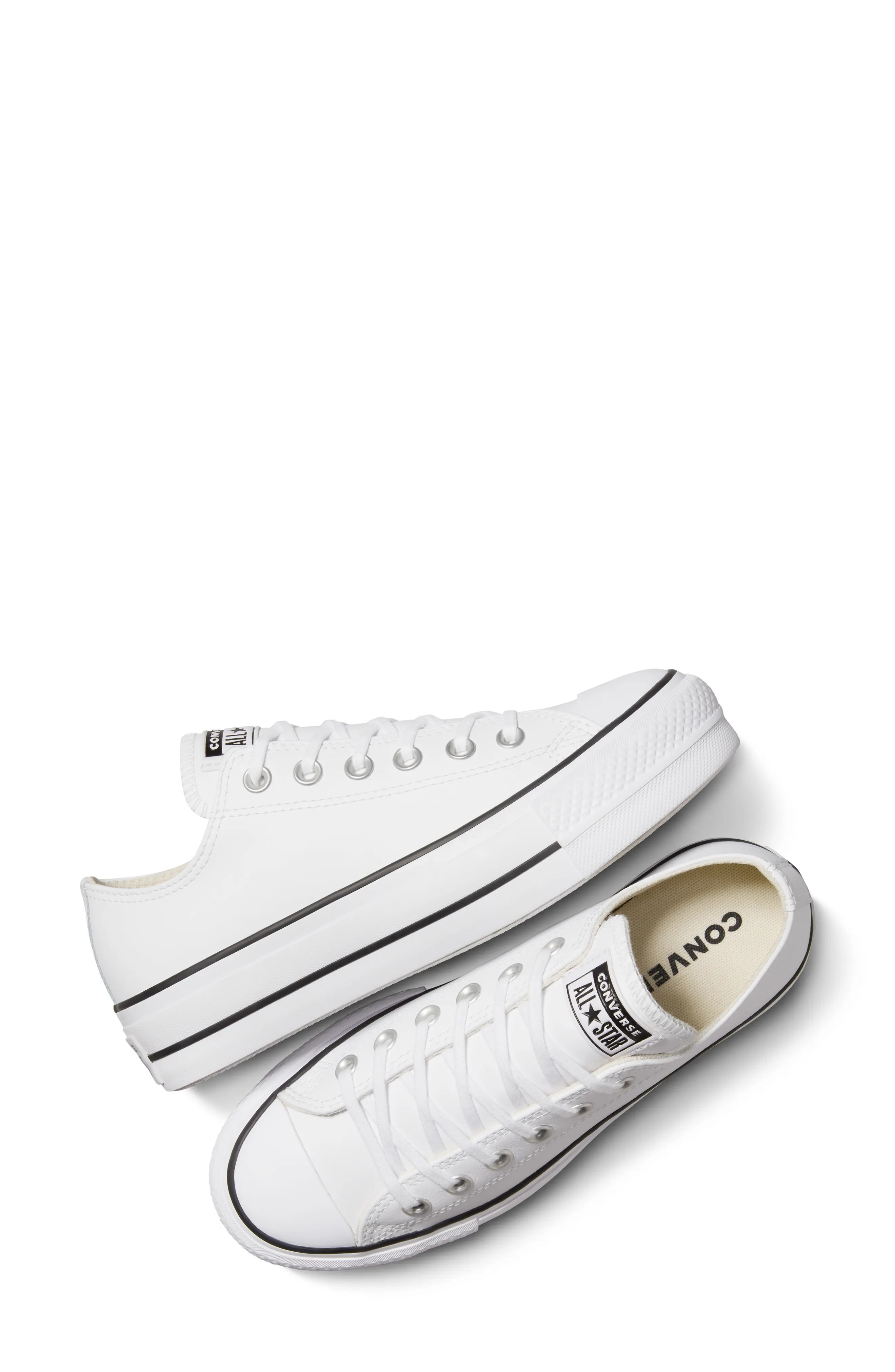 Chuck Taylor All Star Lift Low Top Leather Sneaker in White/Black/White - 5