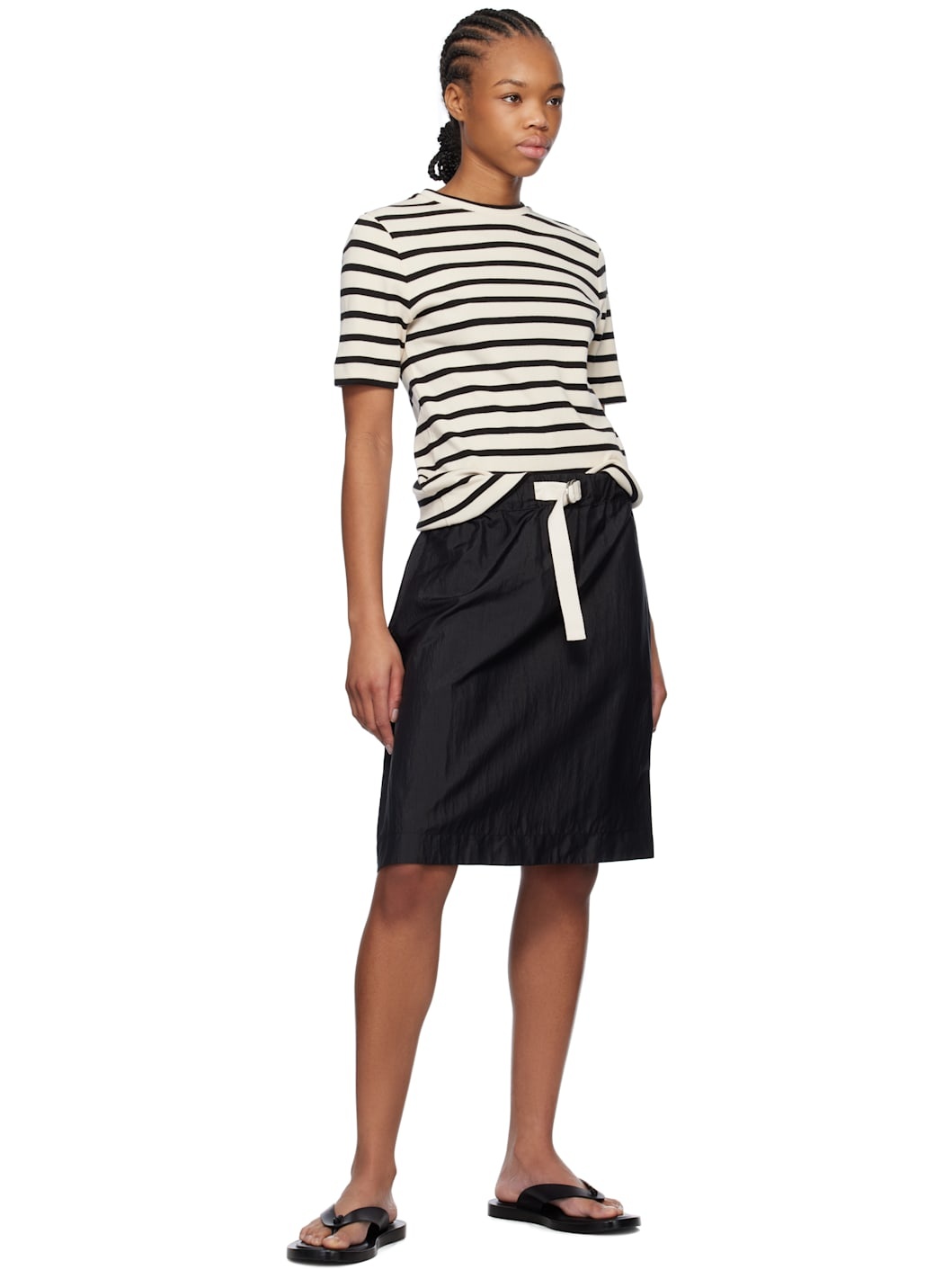 Black Belted Midi Skirt - 4