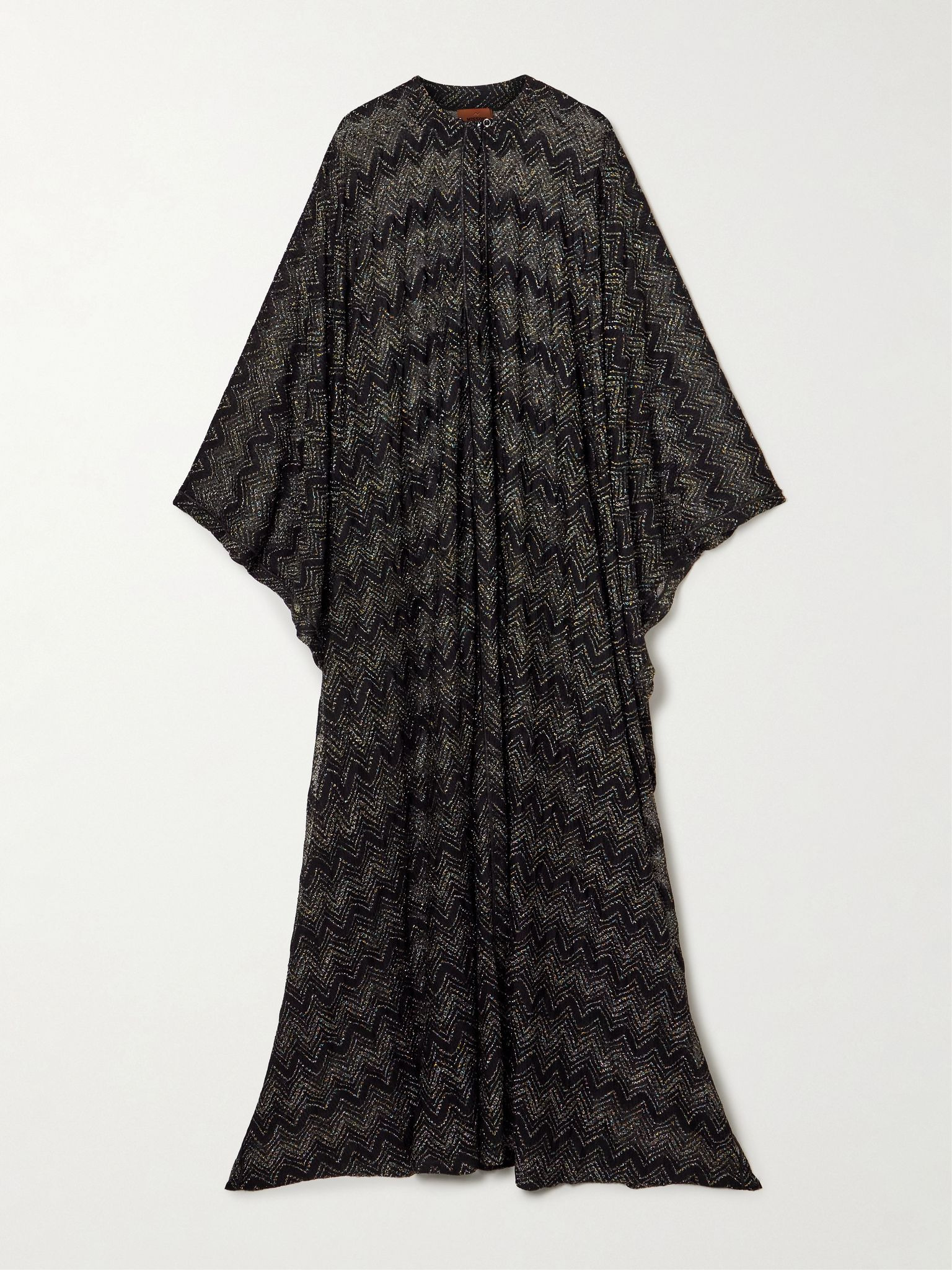 Mare striped metallic crochet-knit kaftan Black - 1