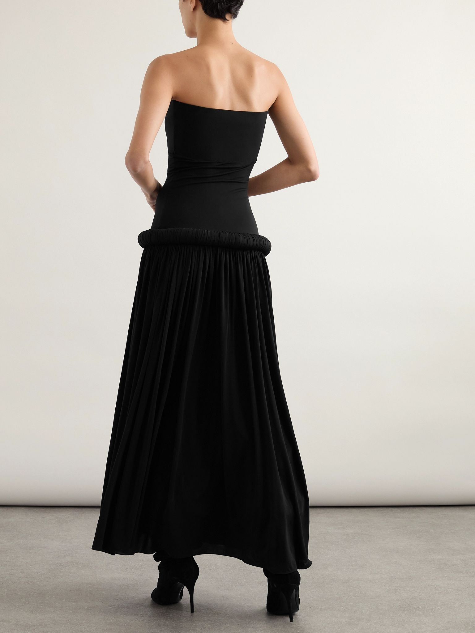 Strapless pleated stretch-jersey midi dress Black - 3