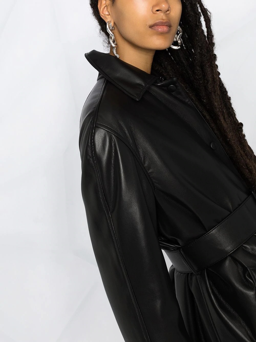 faux leather belted coat - 5