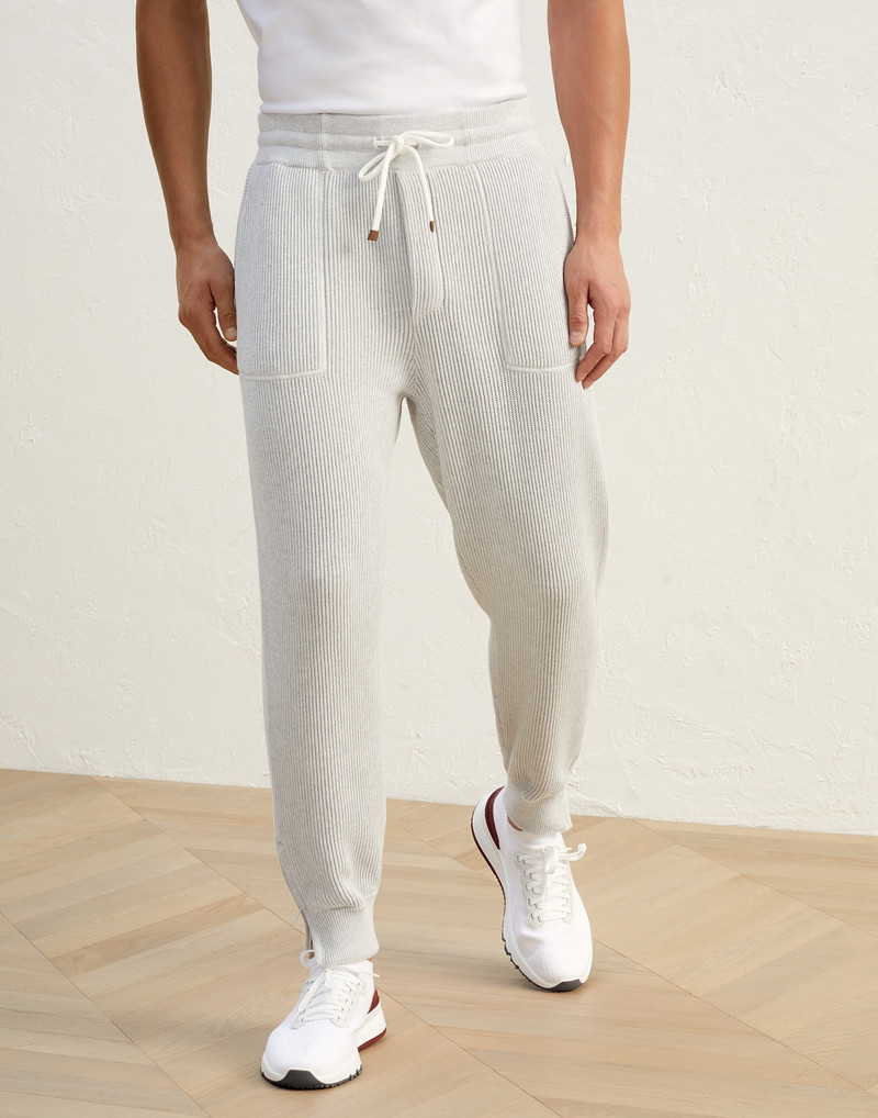 Cotton English rib knit joggers with zipper cuffs and drawstring 1