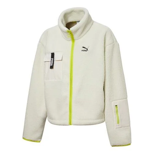 (WMNS) PUMA Contrasting Colors Stand Collar Zipper Jacket SHERPA Creamy White 530495-01 - 1