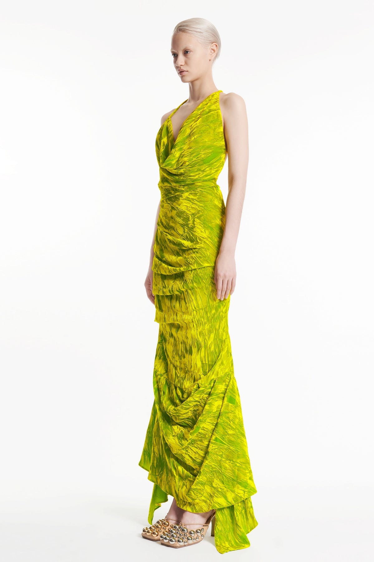 FITTED ASYMMETRIC DRAPED DRESS CITRON - 2