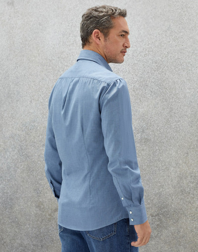Brunello Cucinelli Denim-effect flannel slim fit shirt with spread collar outlook