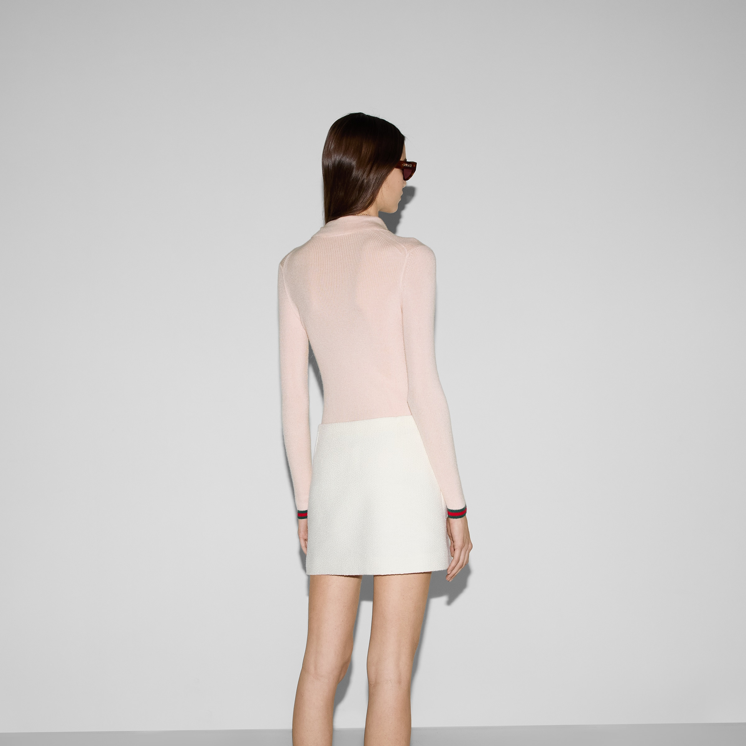 Cashmere and silk polo top with Web - 4