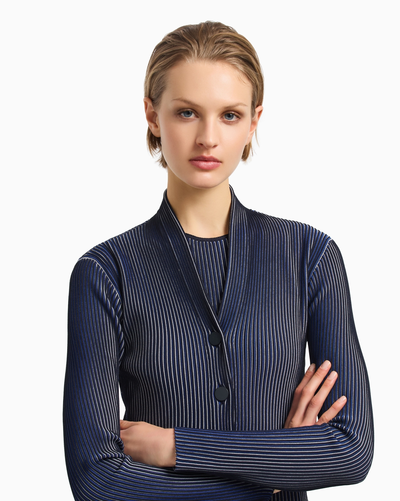 PLATED-EFFECT KFB FABRIC CARDIGAN - 5