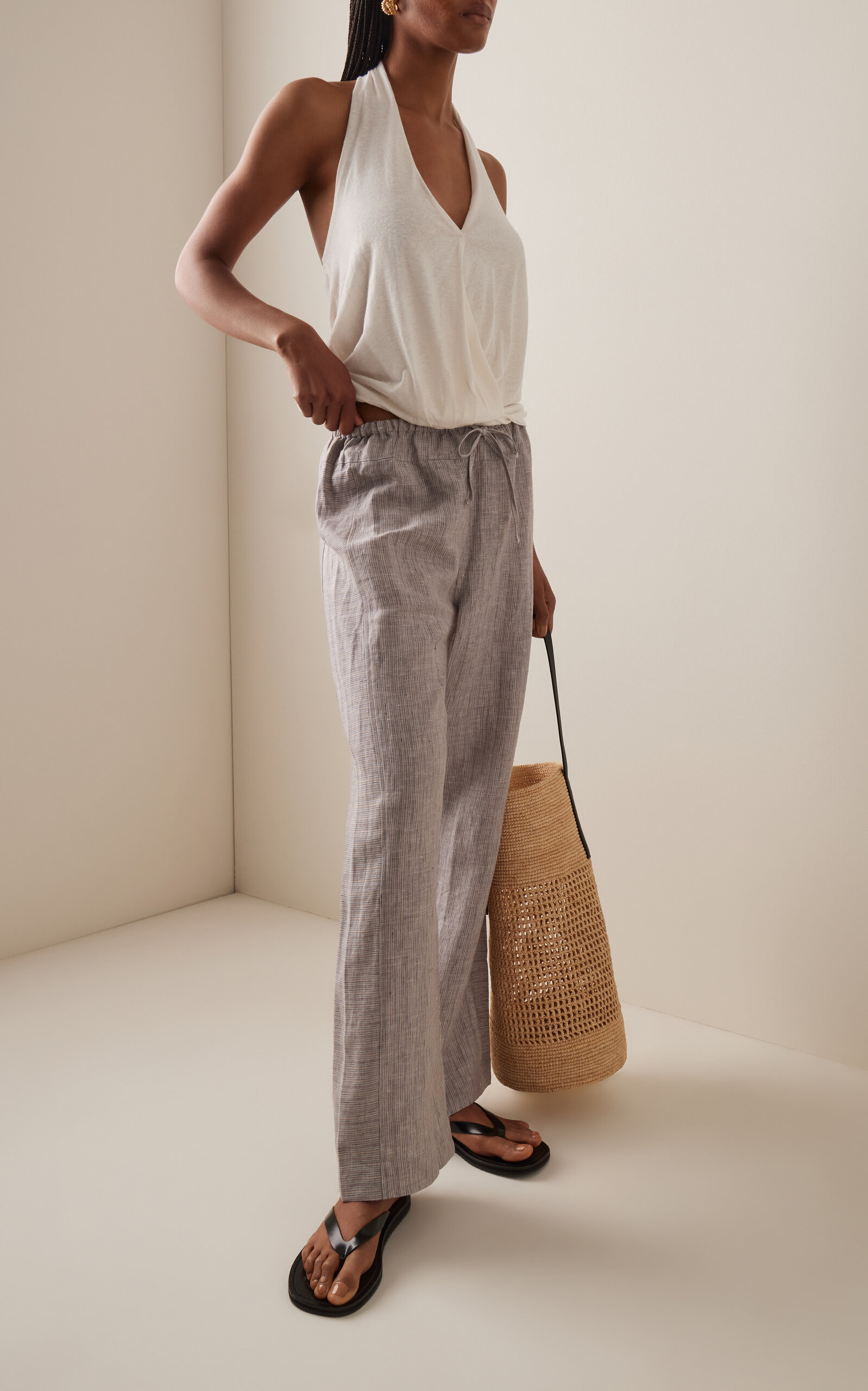 Linen-Blend Jersey Wrap Halter Top white - 3