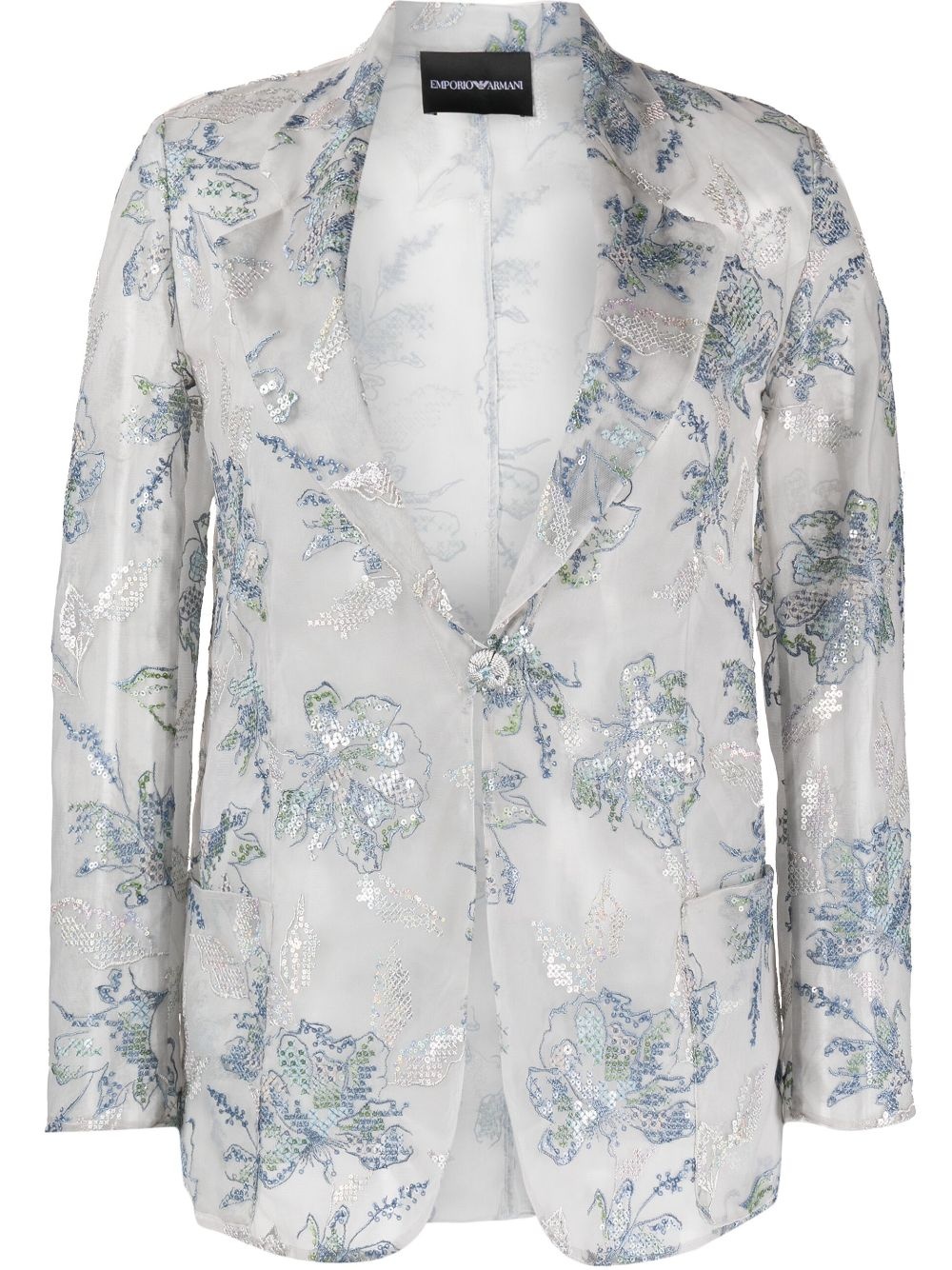 embroidered-flowers translucent blazer - 1