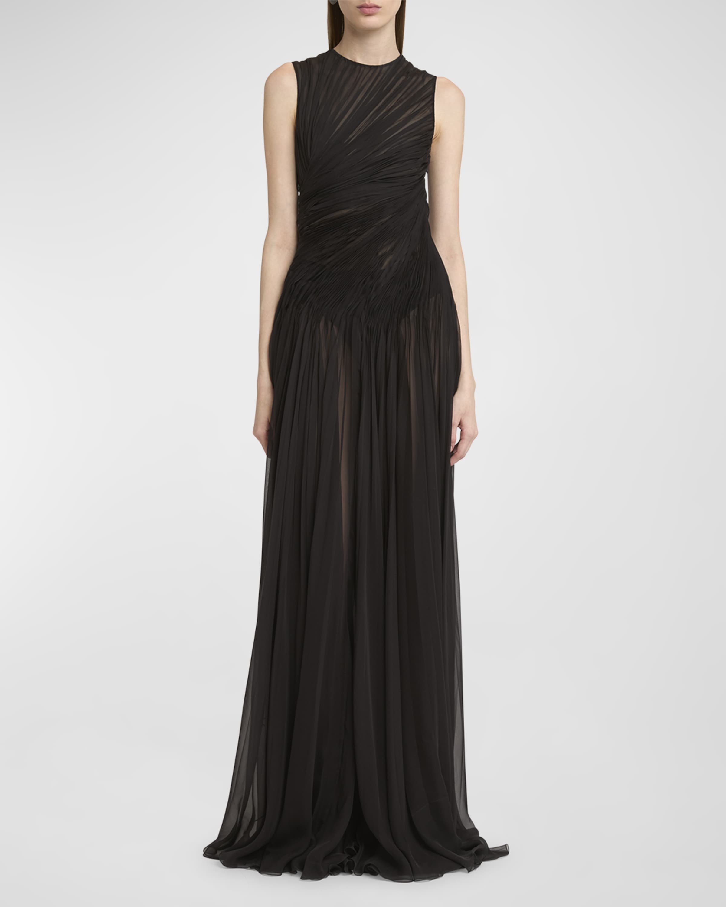 Sleeveless Draped Chiffon Gown - 1