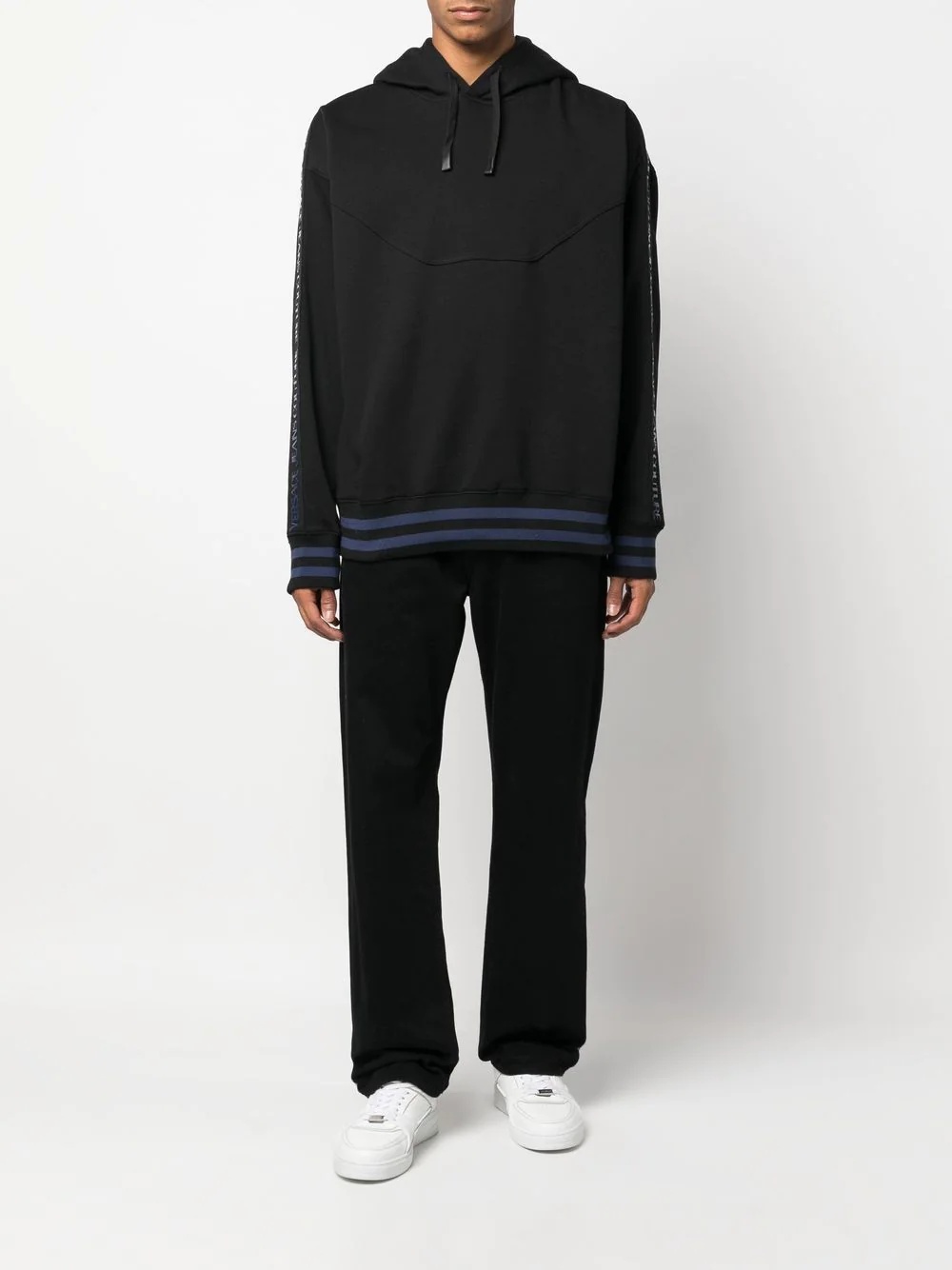 logo-print striped-trim hoodie - 2