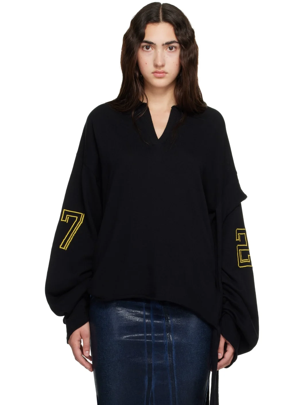 Black Oversized Jacquard Longsleeve Sweater - 1