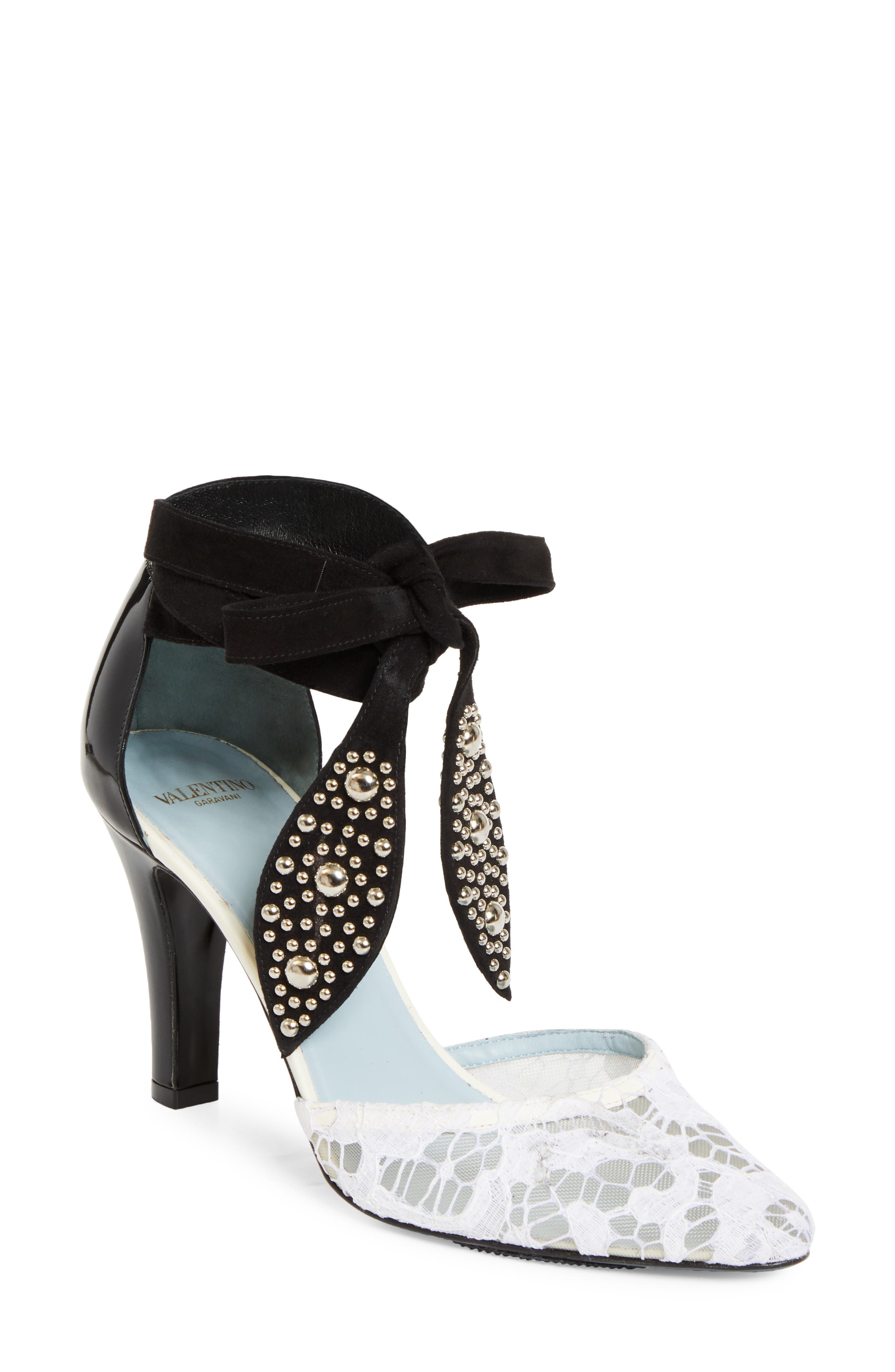 Valentino Garavani Tie Ankle Strap d'Orsay Pump in Ivory/Nero at Nordstrom - 1