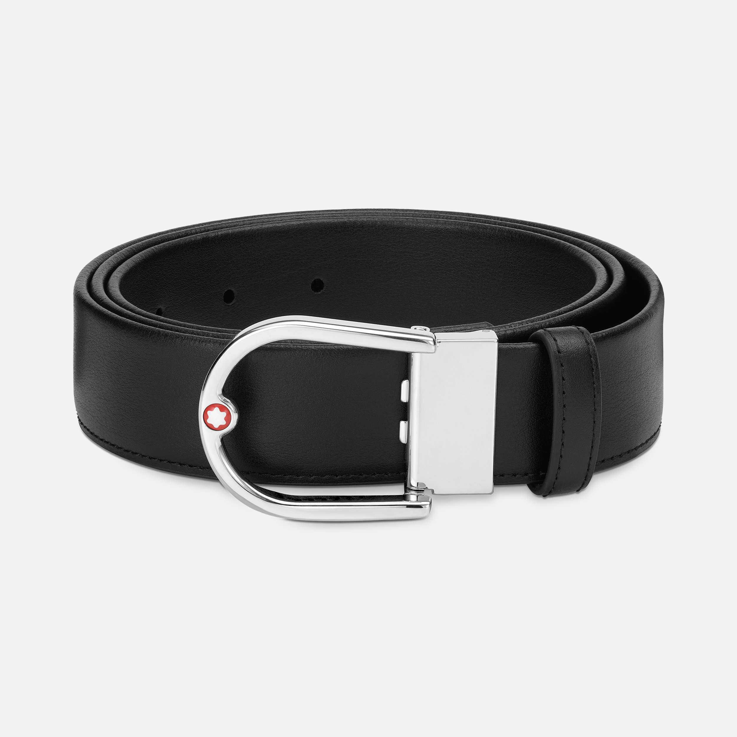 Horseshoe buckle black 35 mm leather belt - 1