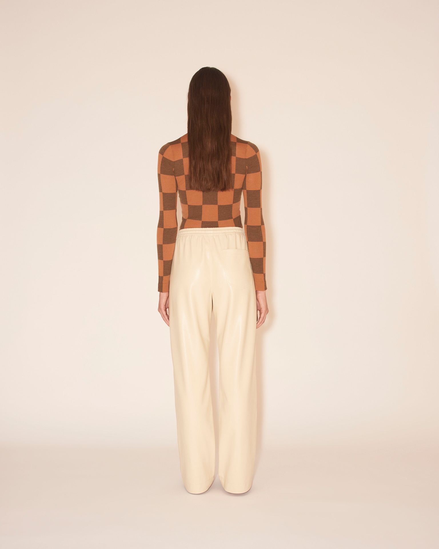 CALIE - OKOBOR™ alt-leather drawstring waist trousers - Chalk - 2