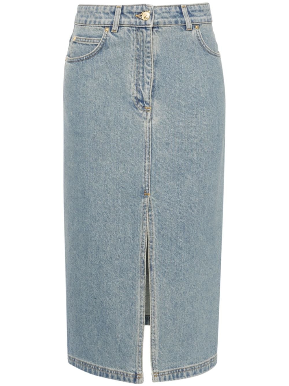 Teddy Bear-button denim midi skirt - 1