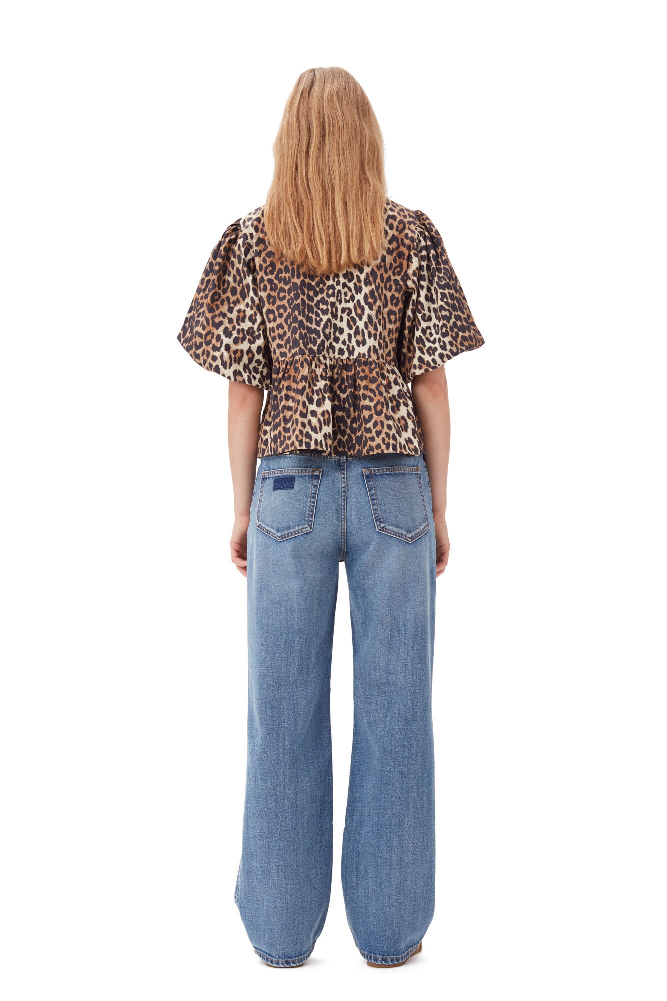 LEOPARD COTTON POPLIN PEPLUM TIE BLOUSE - 10