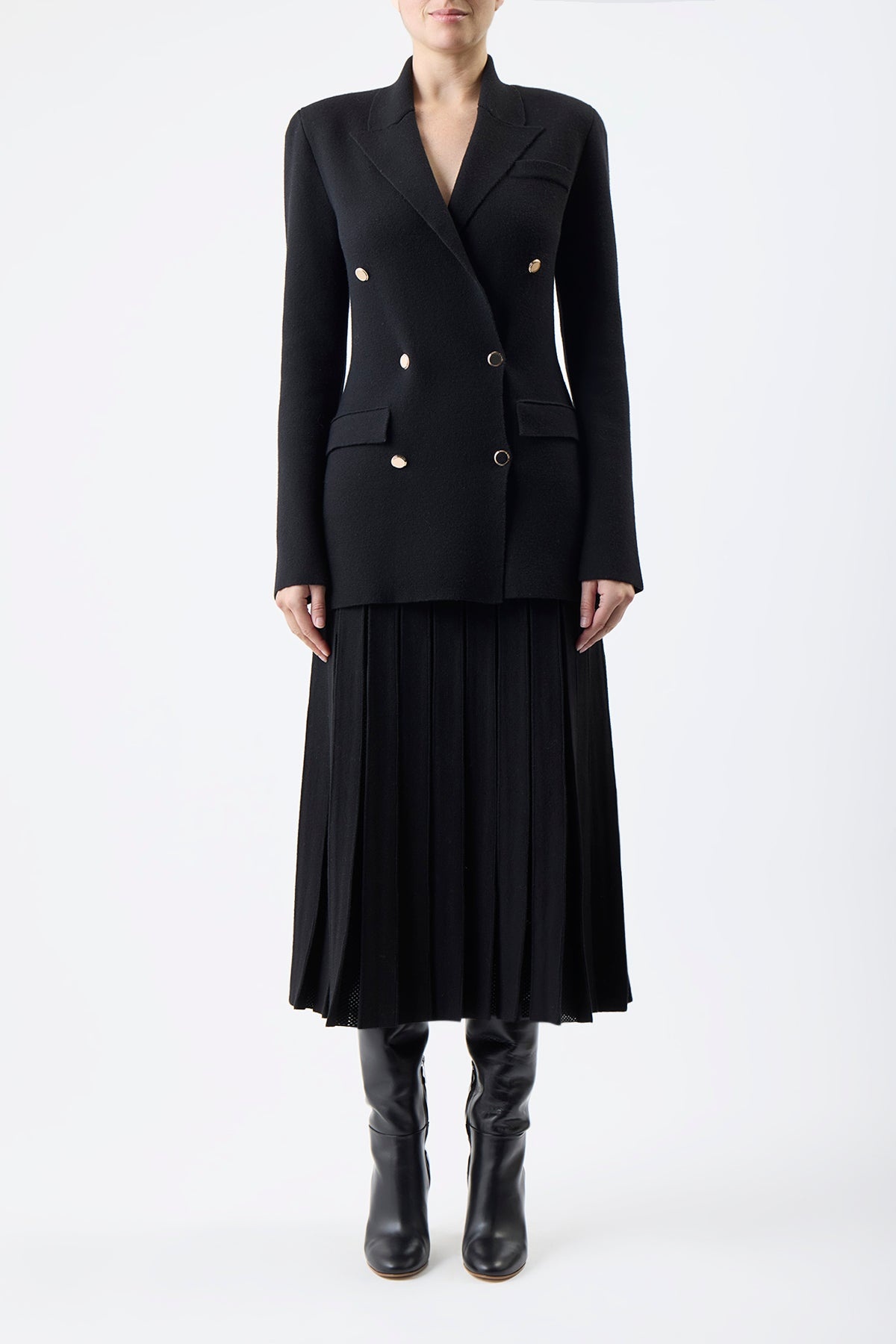 Del Pleated Skirt in Black Wool - 2