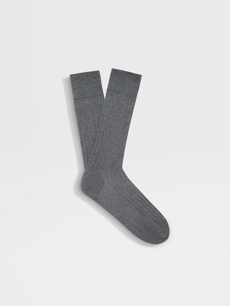 GREY MÉLANGE COTTON CASHMERE AND SILK SOCKS 1