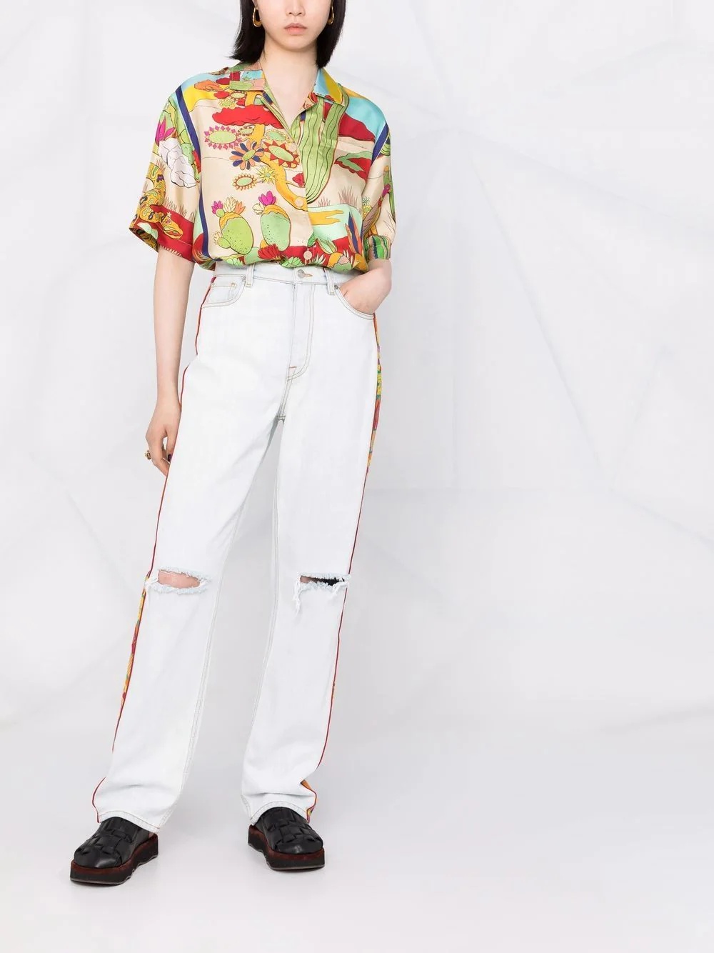embroidered-trim straight-leg jeans - 2