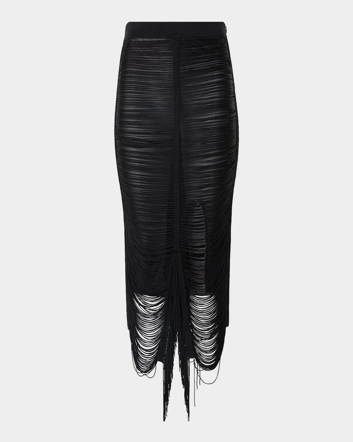 Draped Fringe Silk Knit Midi Pencil Skirt - 1