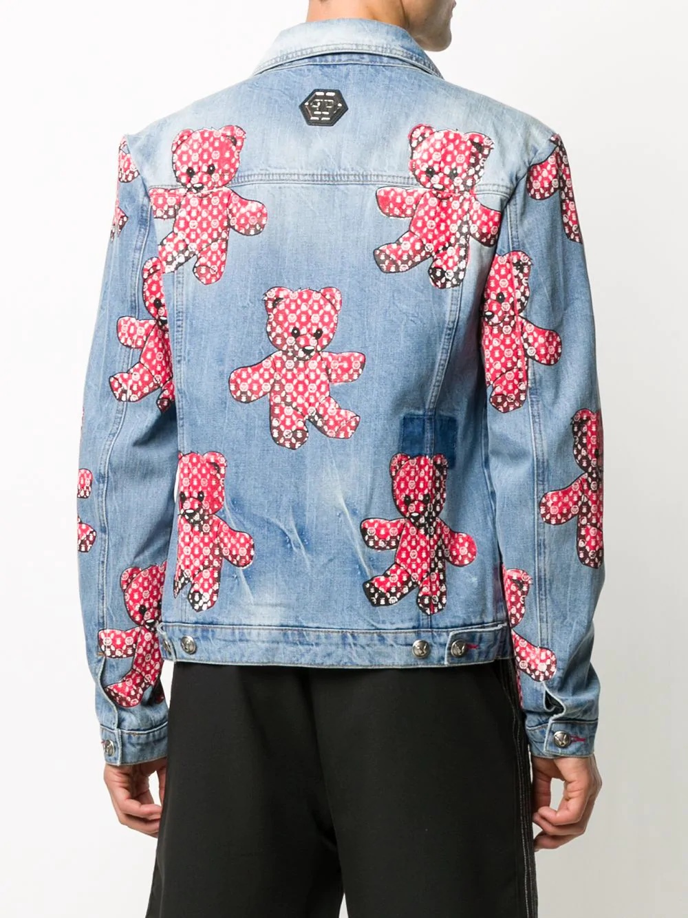 teddy bear print denim jacket  - 4