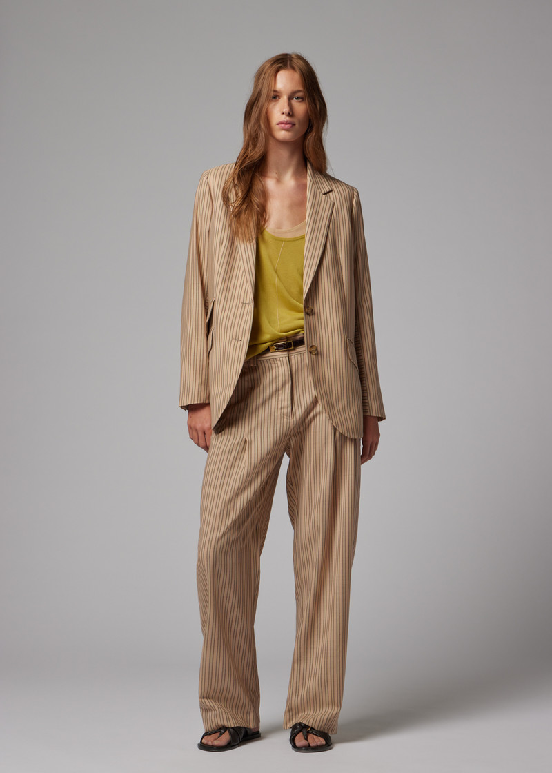 Women's Sand Brown Stripe Wool Two-Piece Suit 5